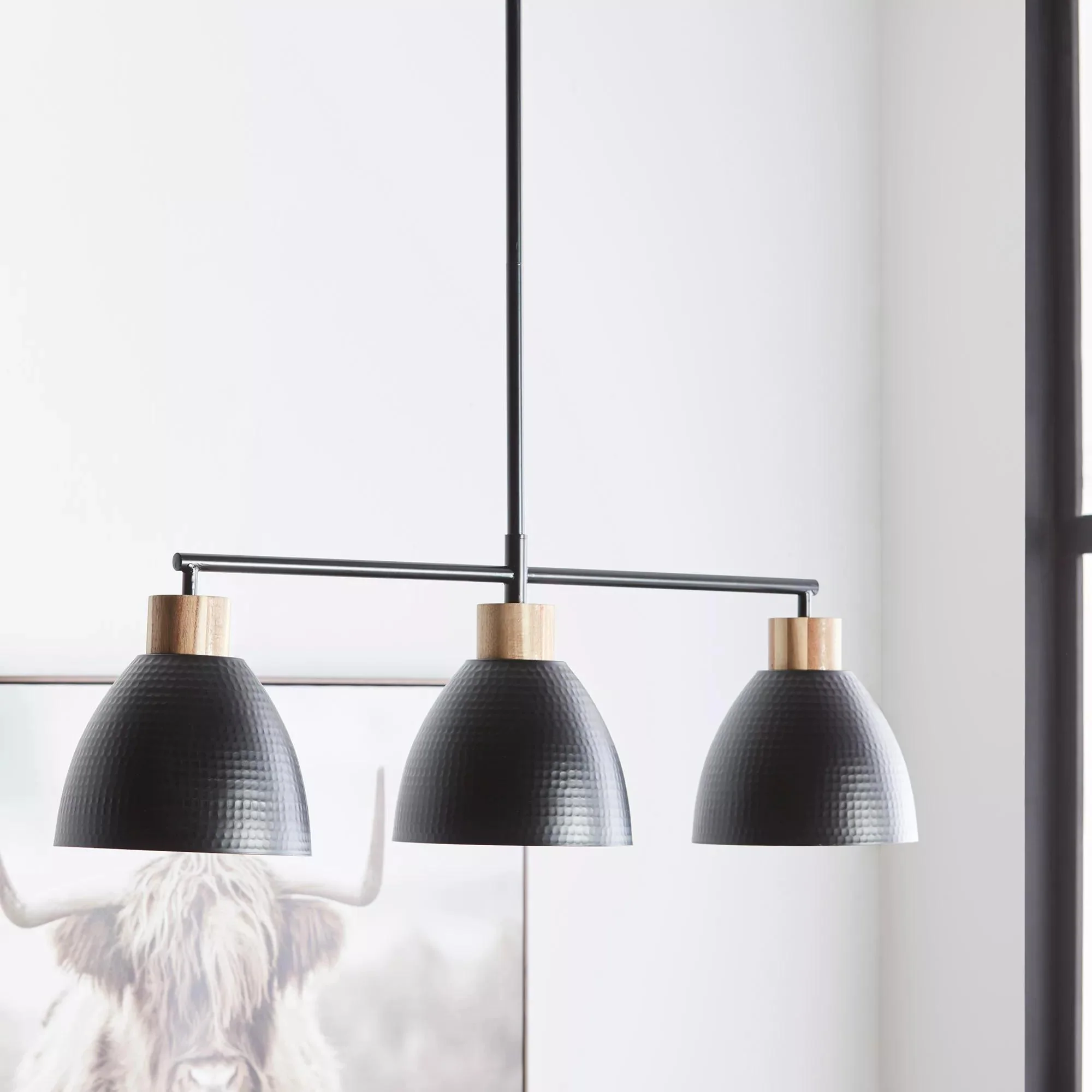 3-Bulb Metal and Wood Ceiling Lamp - Image 2