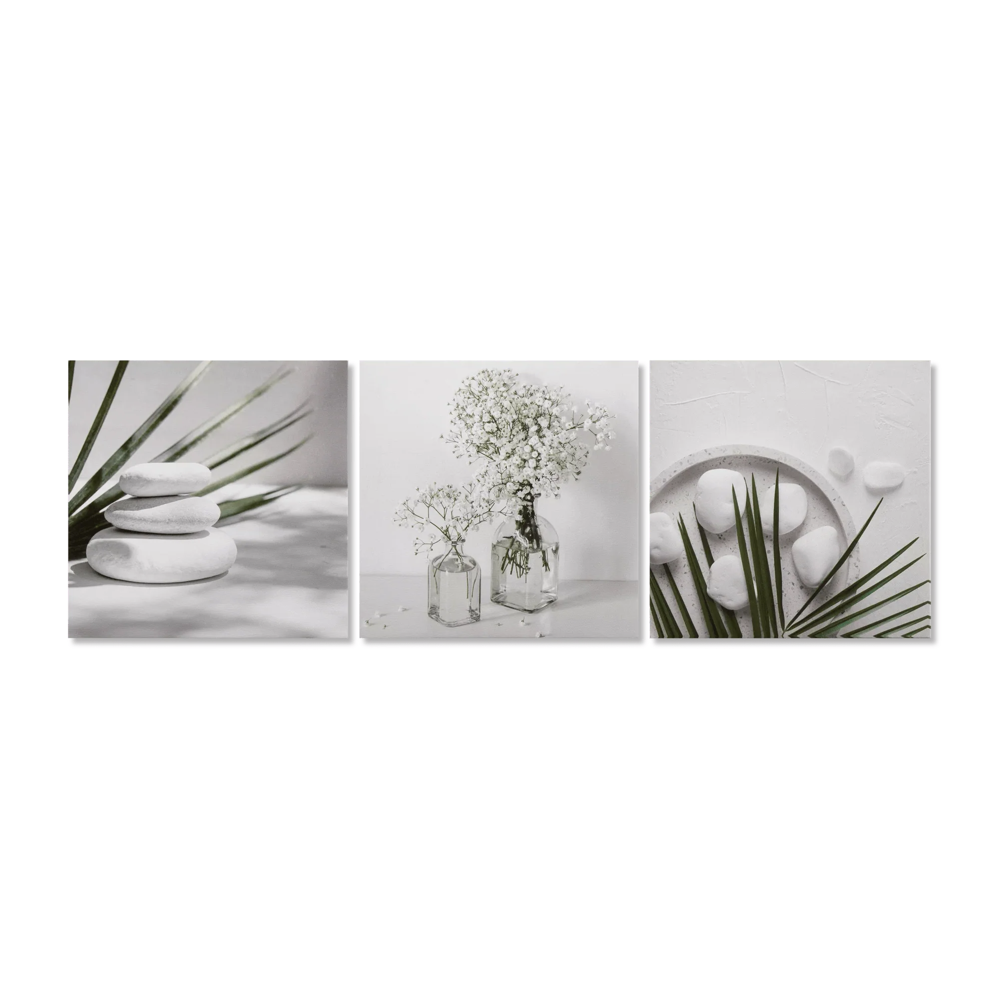 3-Piece White and Green Bathroom Wall Art