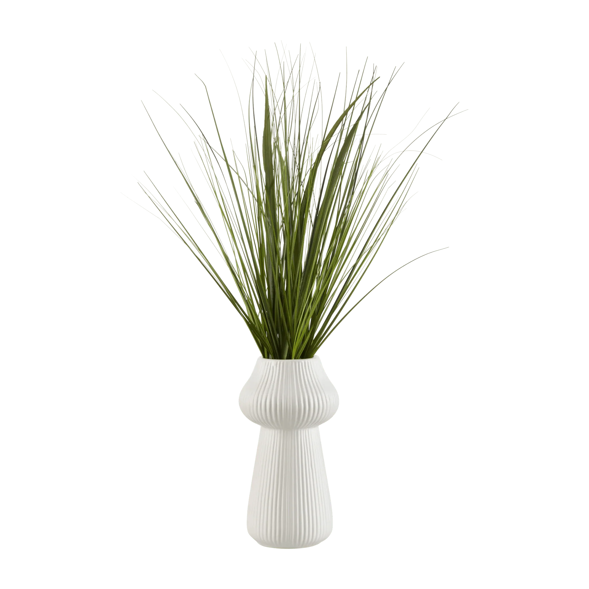 Artificial Grass in Ribbed Ceramic Vase