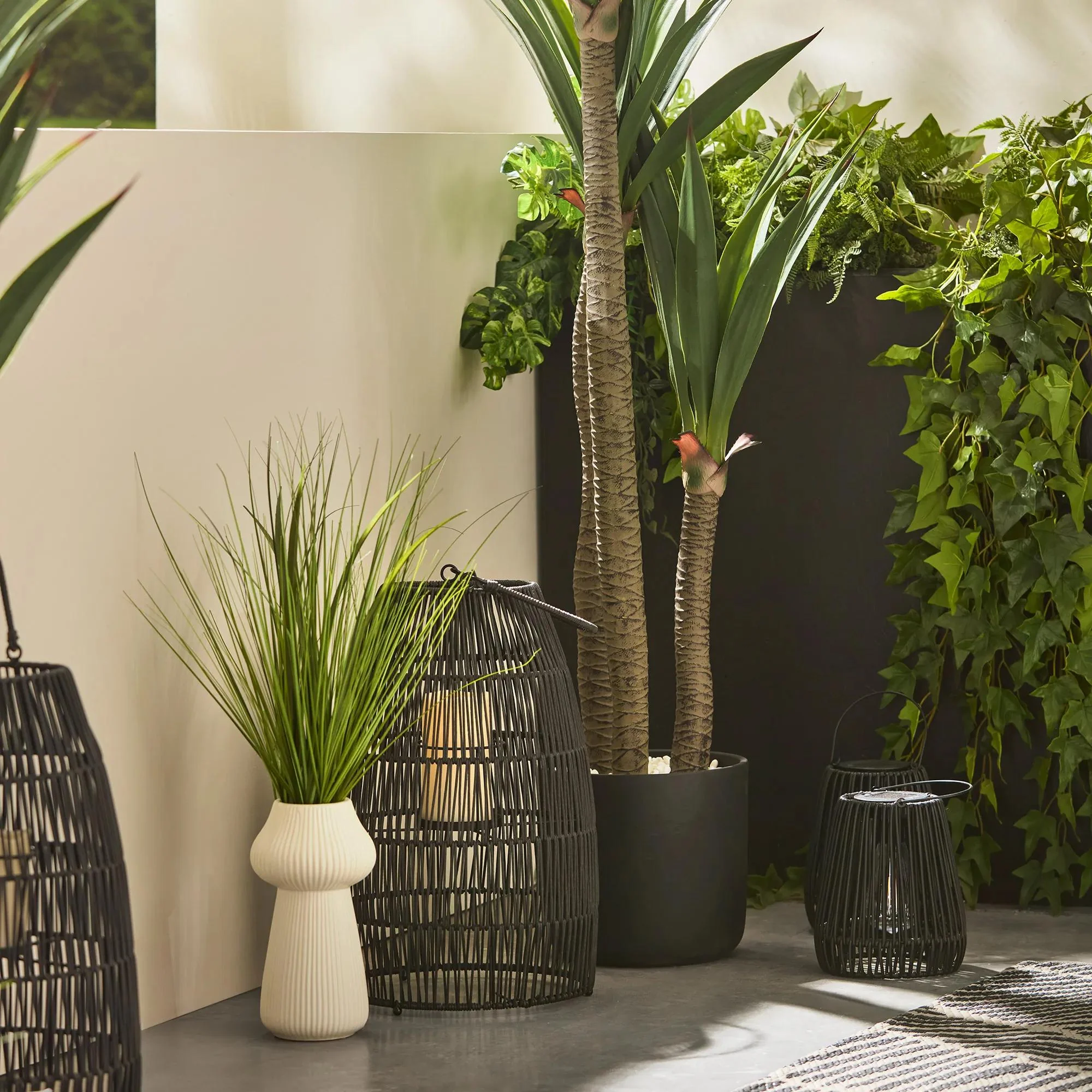 Artificial Grass in Ribbed Ceramic Vase - Image 4