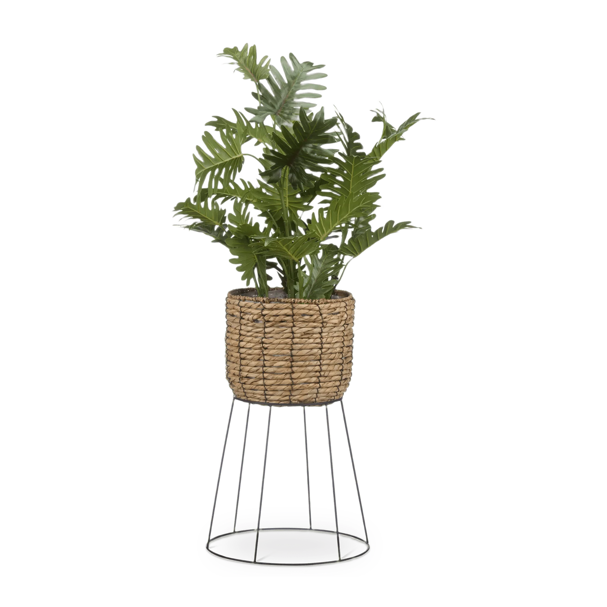 Artificial Split-Leaf in Natural Rattan Pot on Metal Legs