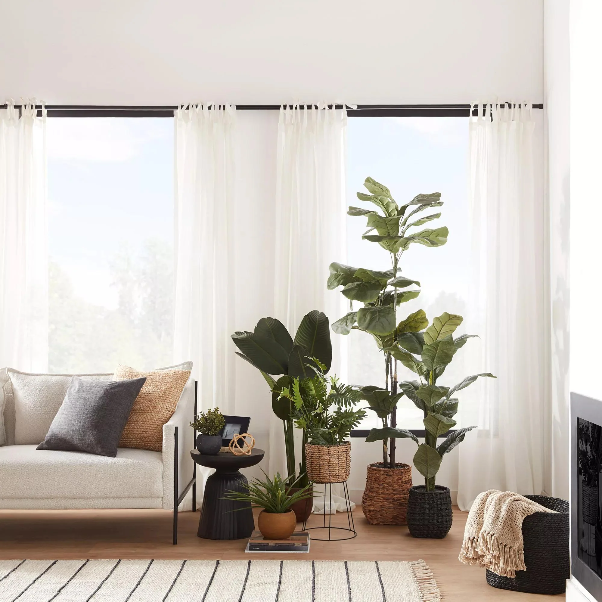 Artificial Split-Leaf in Natural Rattan Pot on Metal Legs - Image 4