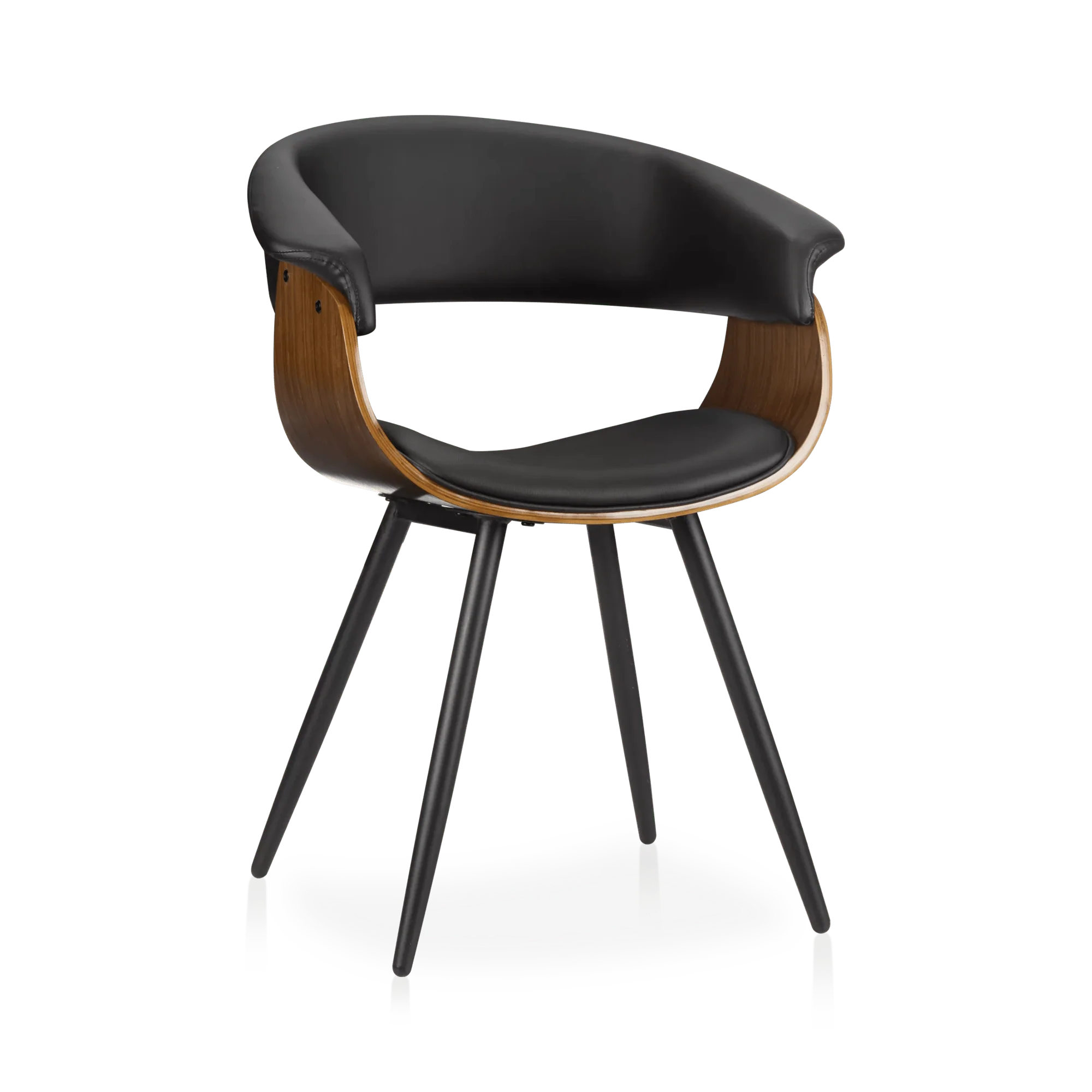 Black Faux Leather and Walnut Chair
