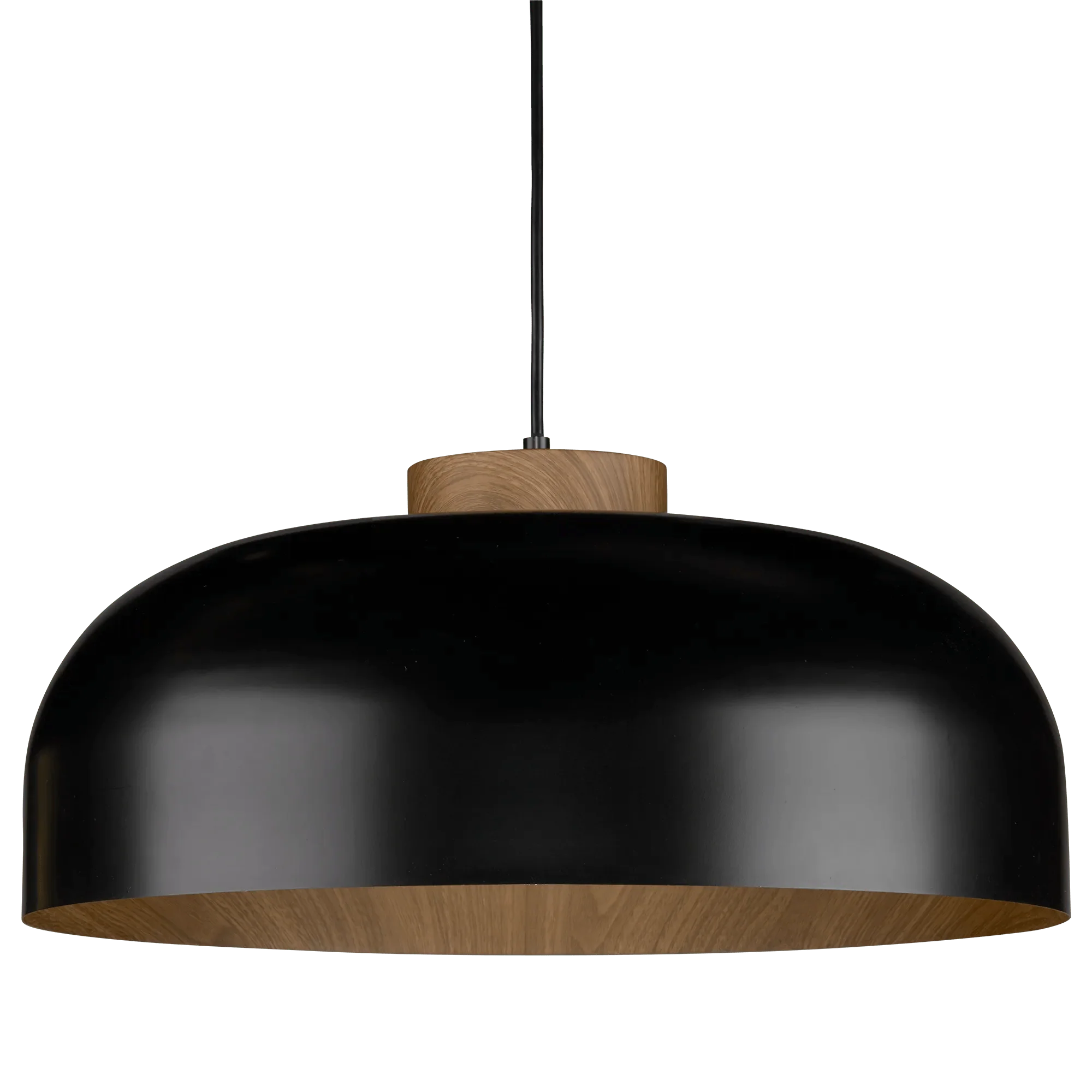 Black Metal Pendant Light with Wood Accent