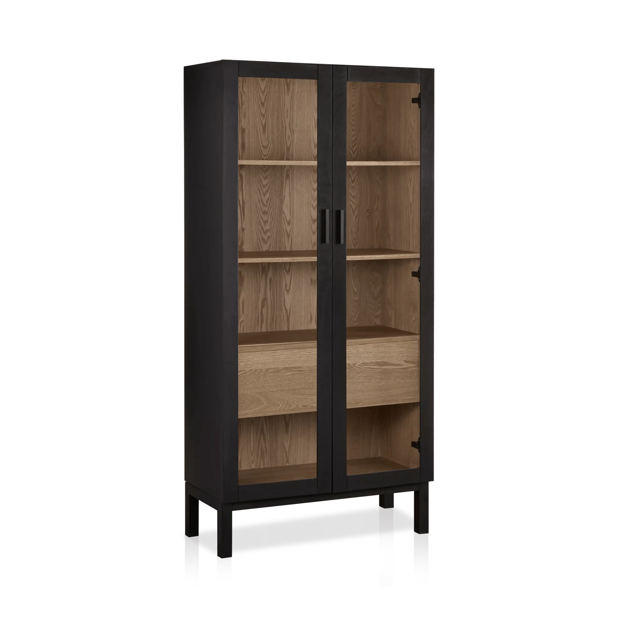 Black Wooden Buffet with Glass Doors