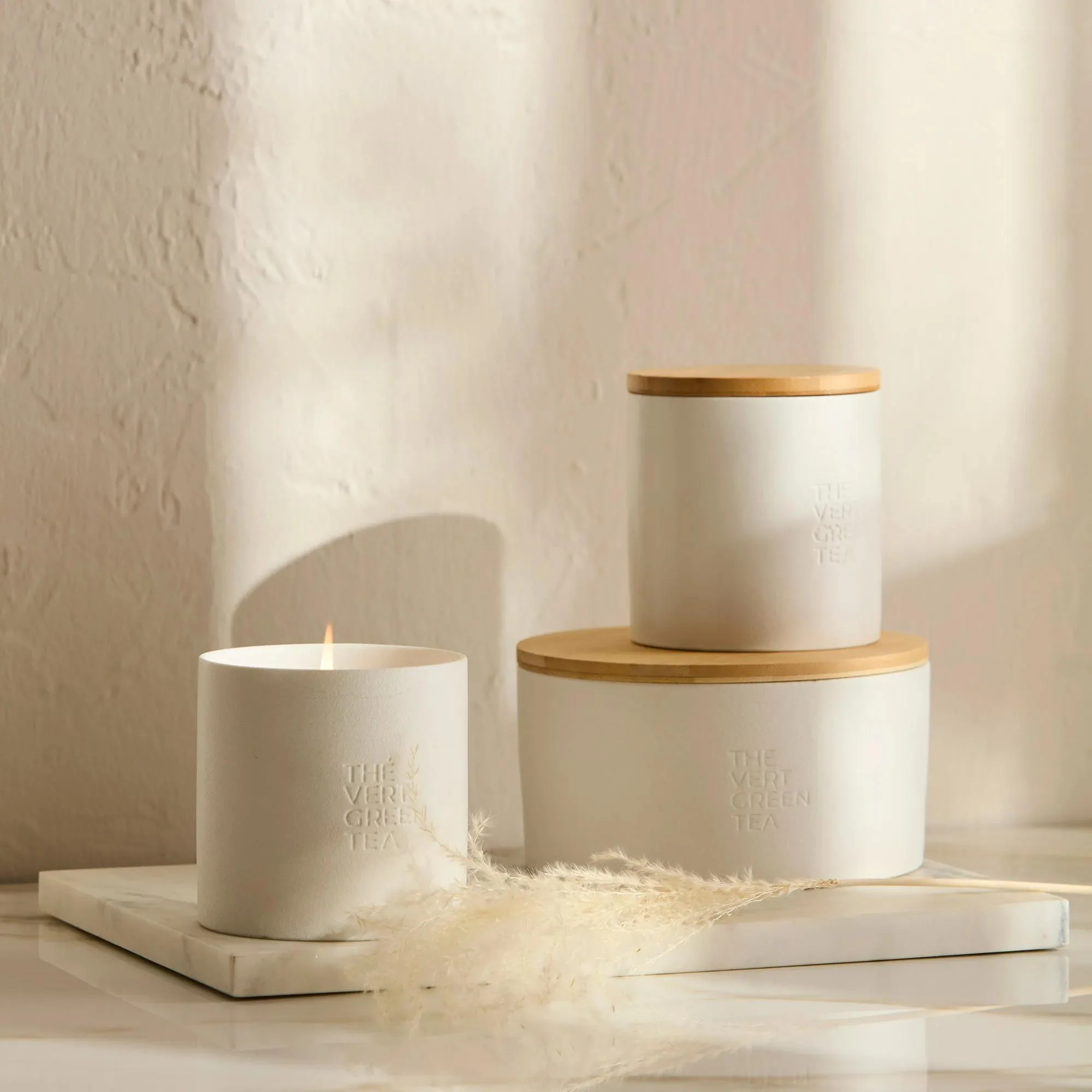 Bouclair Green Tea Candle with Wooden Lid - Image 2