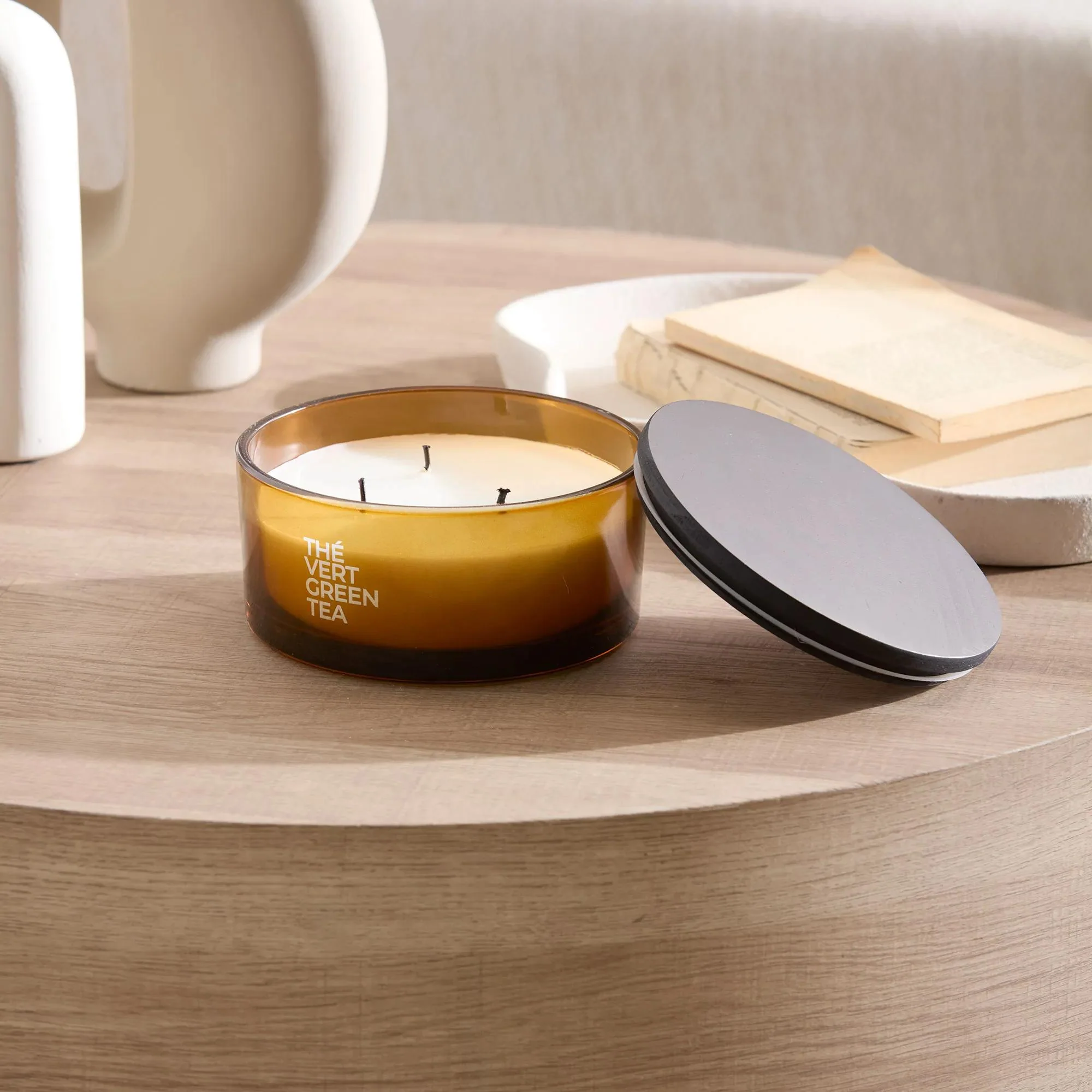 Bouclair Green Tea Candle with Wooden Lid - Image 2