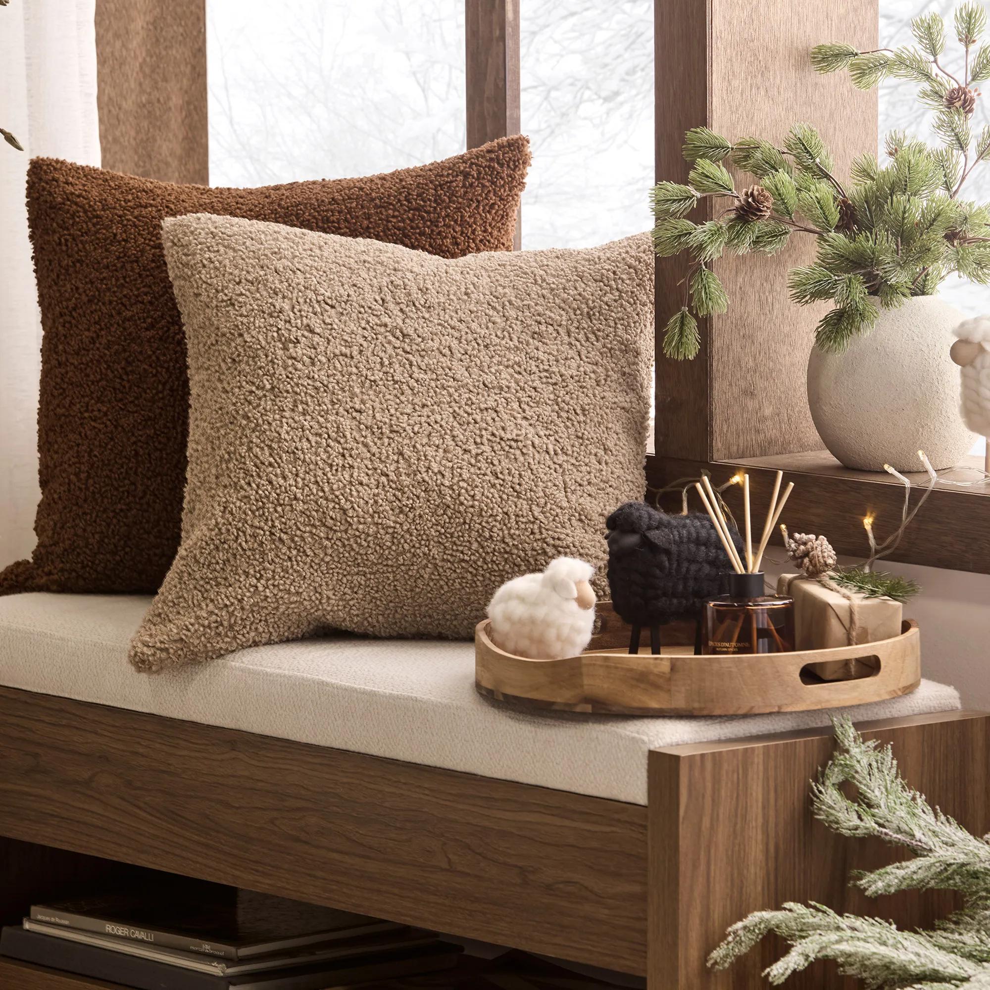 Beige Doodle Boucle Decorative Throw Pillow - Image 2