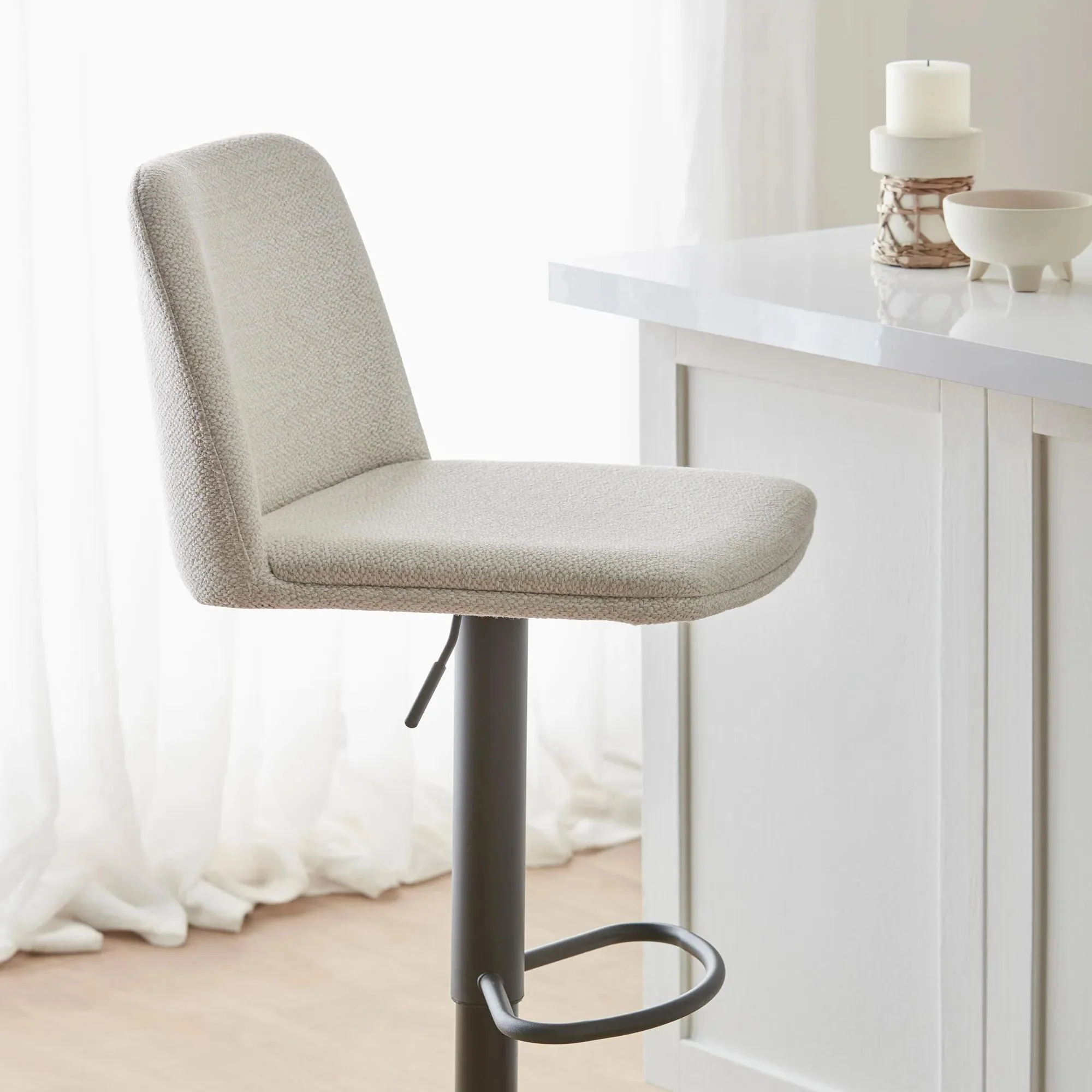 Oatmeal Fabric and Metal Adjustable Bar Stool - Image 3