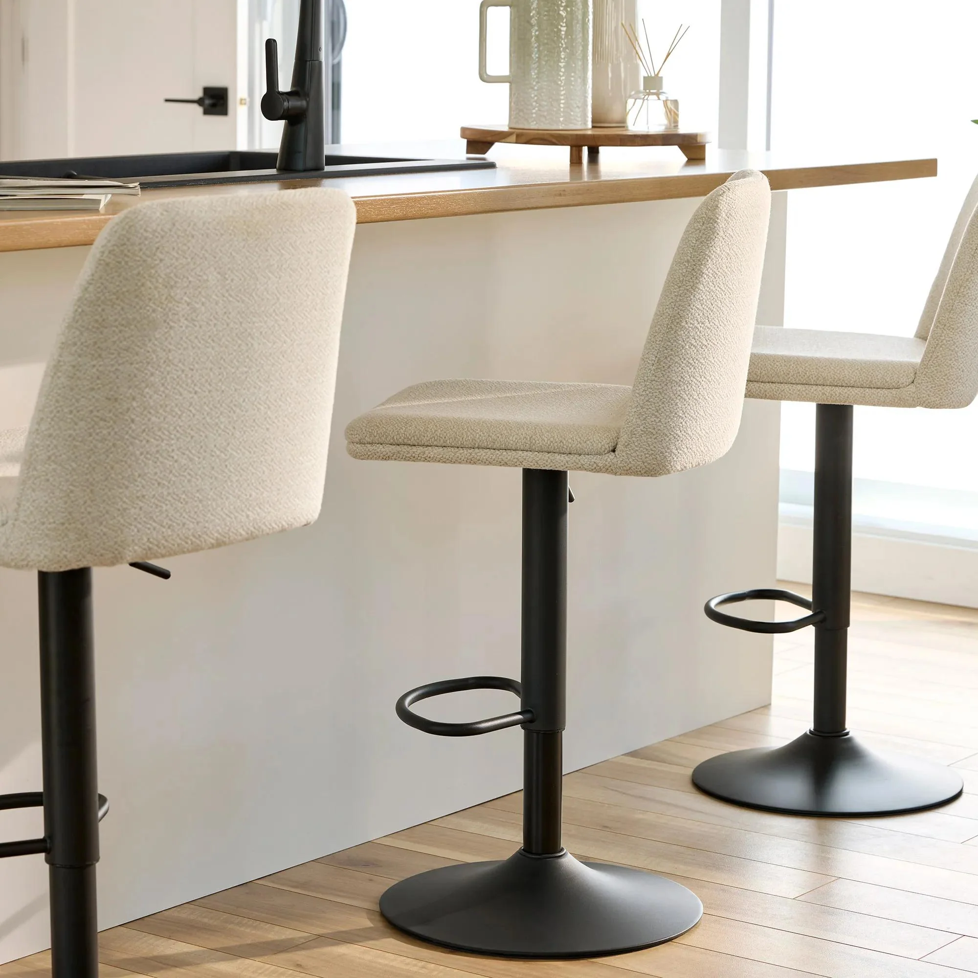 Oatmeal Fabric and Metal Adjustable Bar Stool - Image 6
