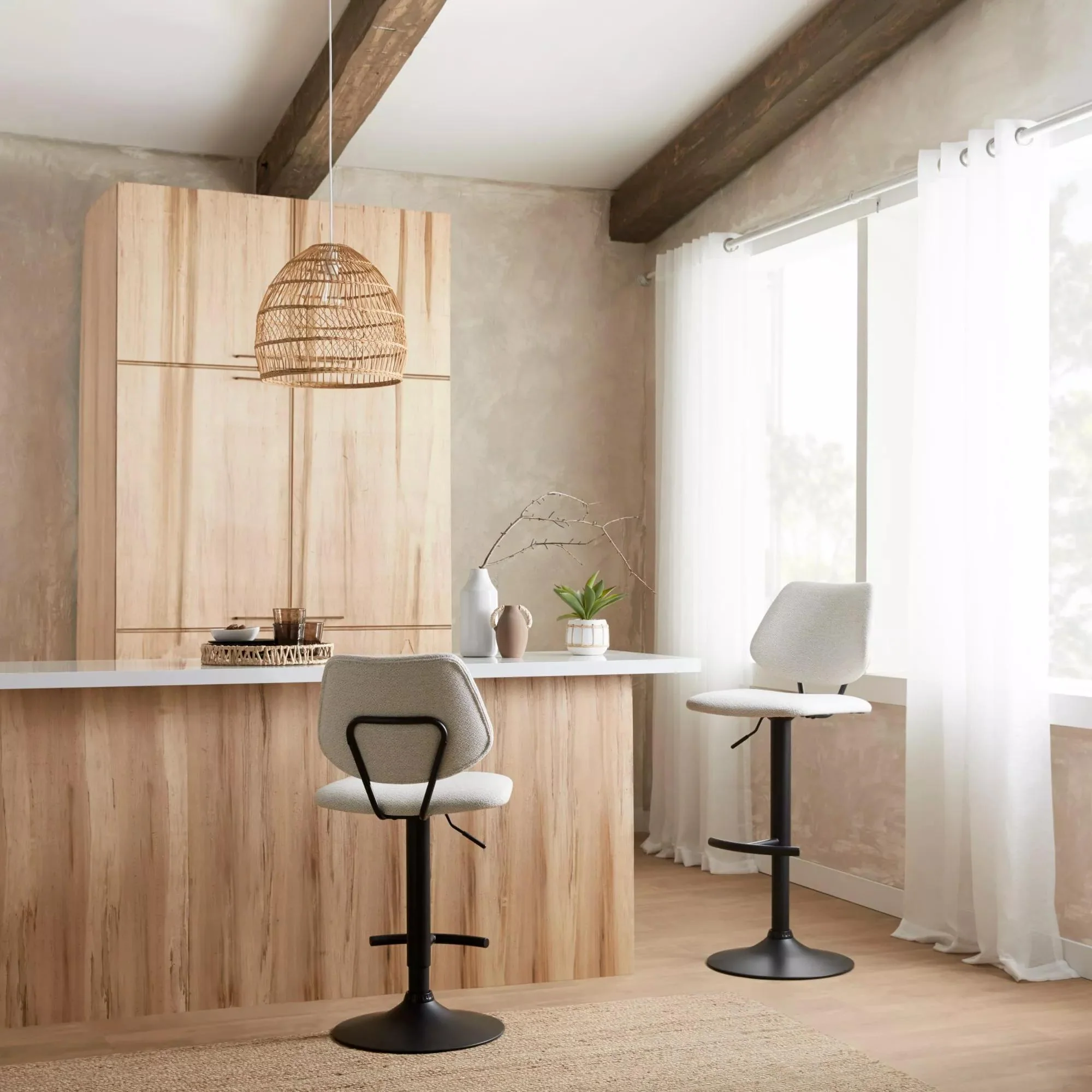 Fabric and Metal Adjustable Counter Stool - Image 2