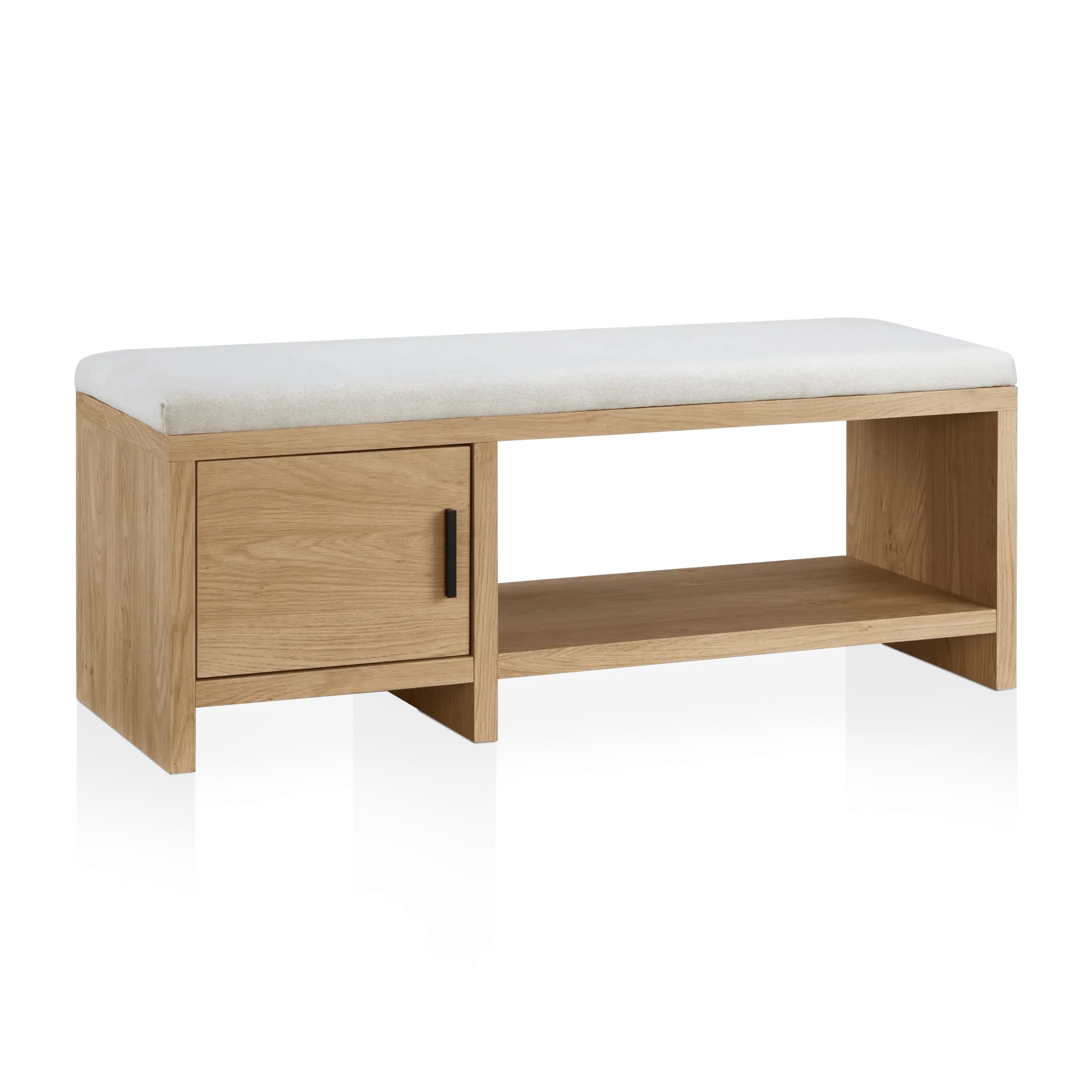 Fabric and Wood Bench with Shoe Rack and Storage