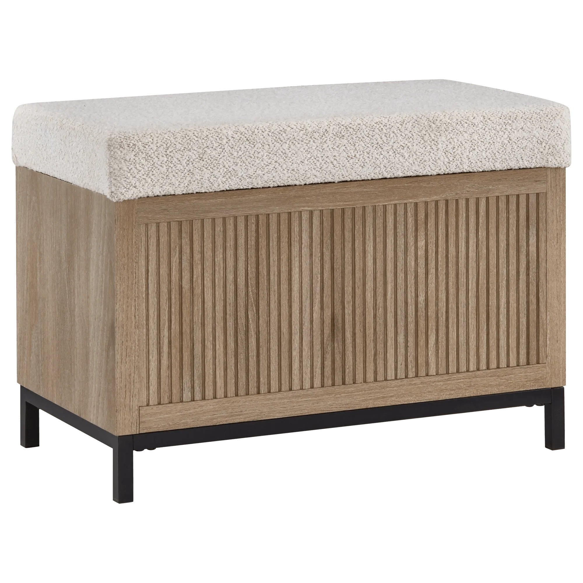 Fabric and Wood Ottoman with Storage