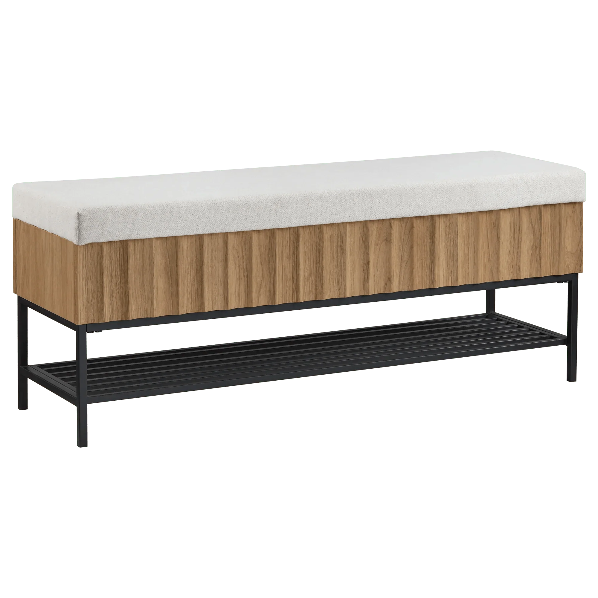 Fabric and Wood Storage Bench