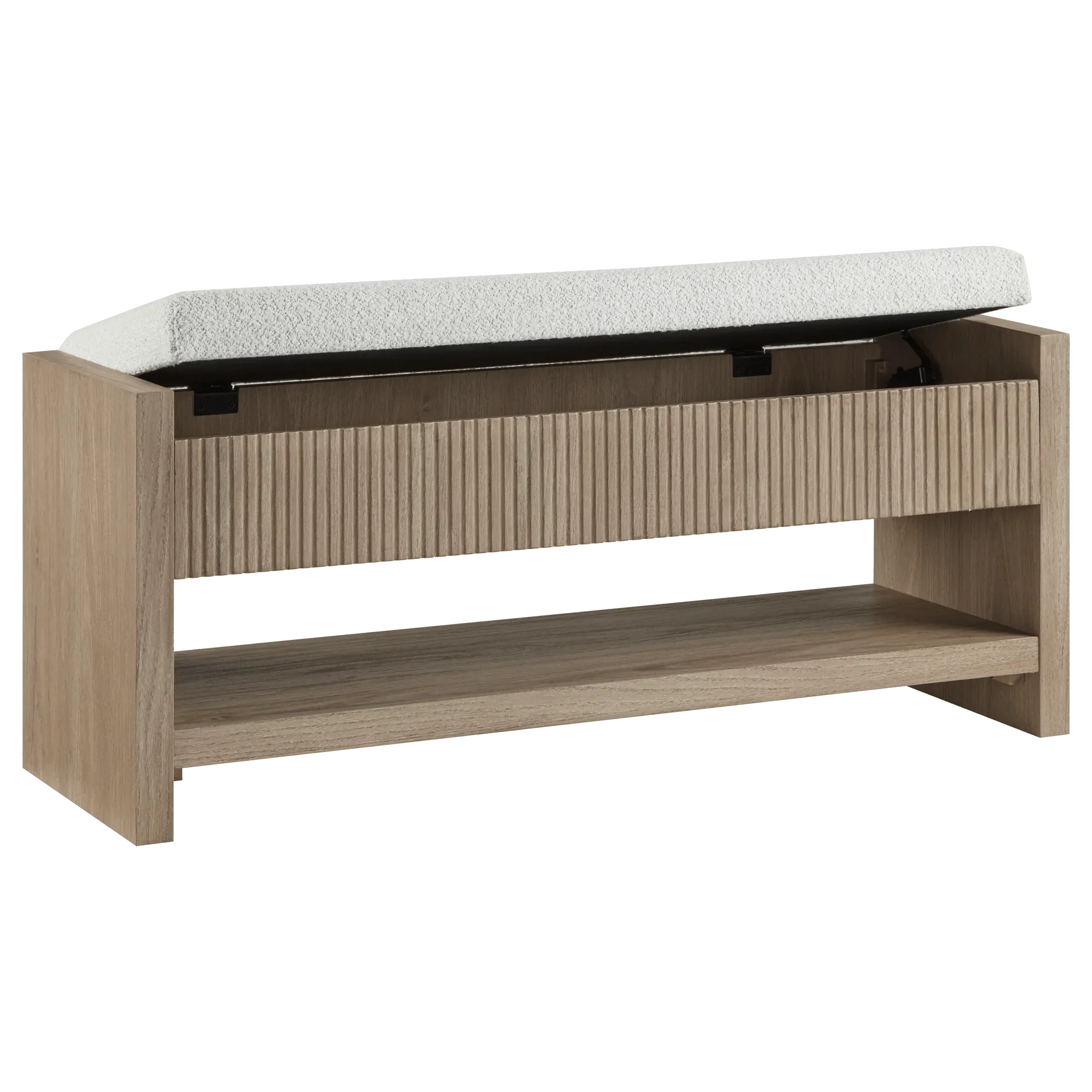 Fabric and Wood Storage Bench with Shelf
