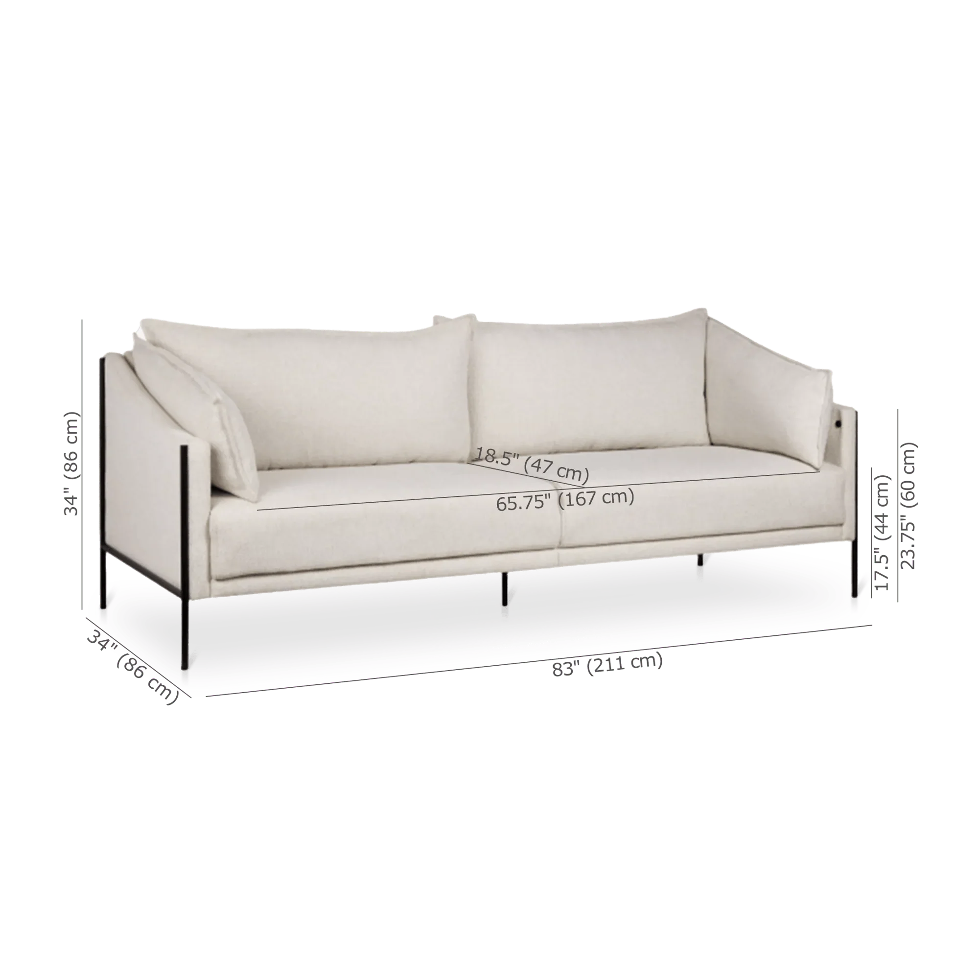 Oatmeal Fabric Sofa with Black Metal Legs - Image 6