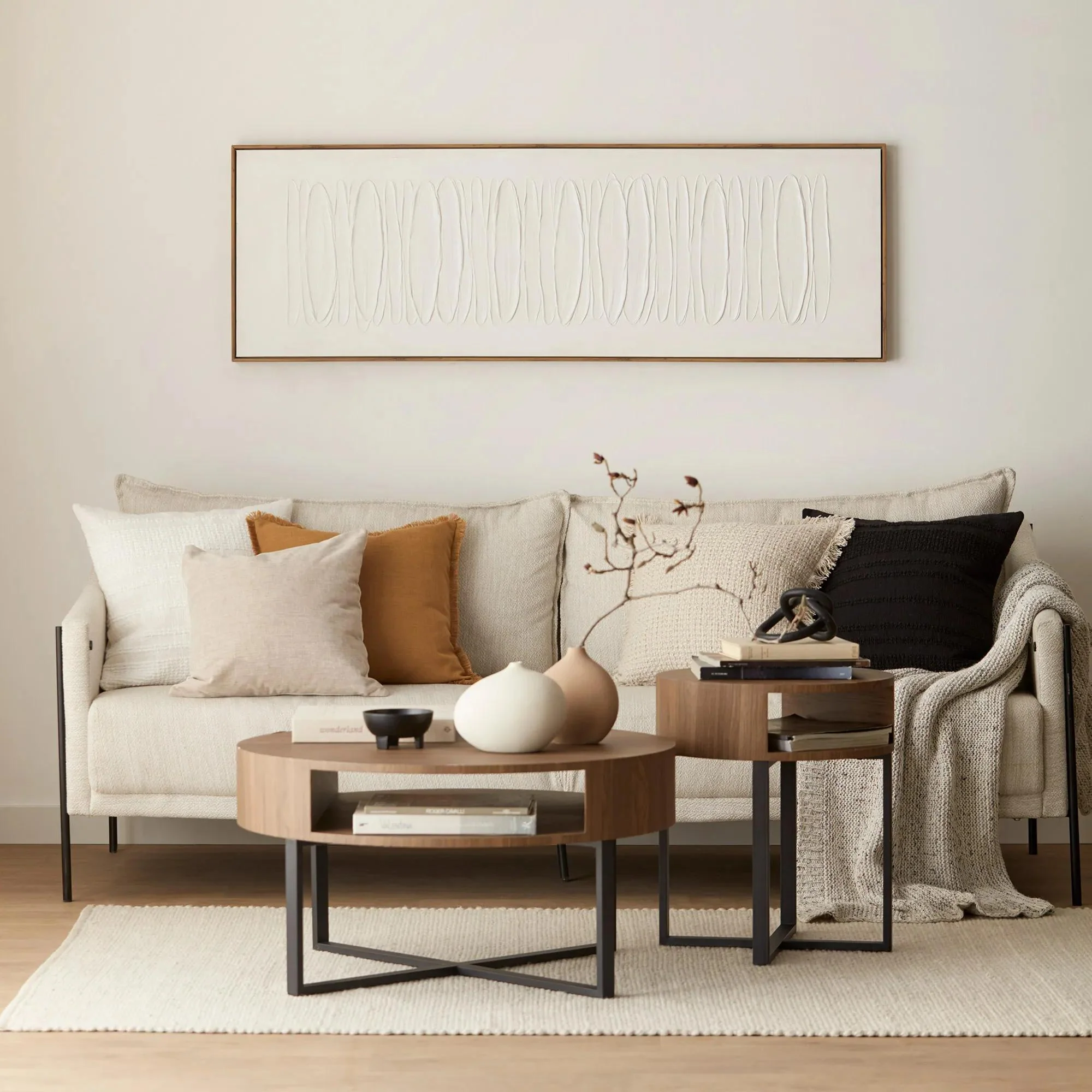 Oatmeal Fabric Sofa with Black Metal Legs - Image 7