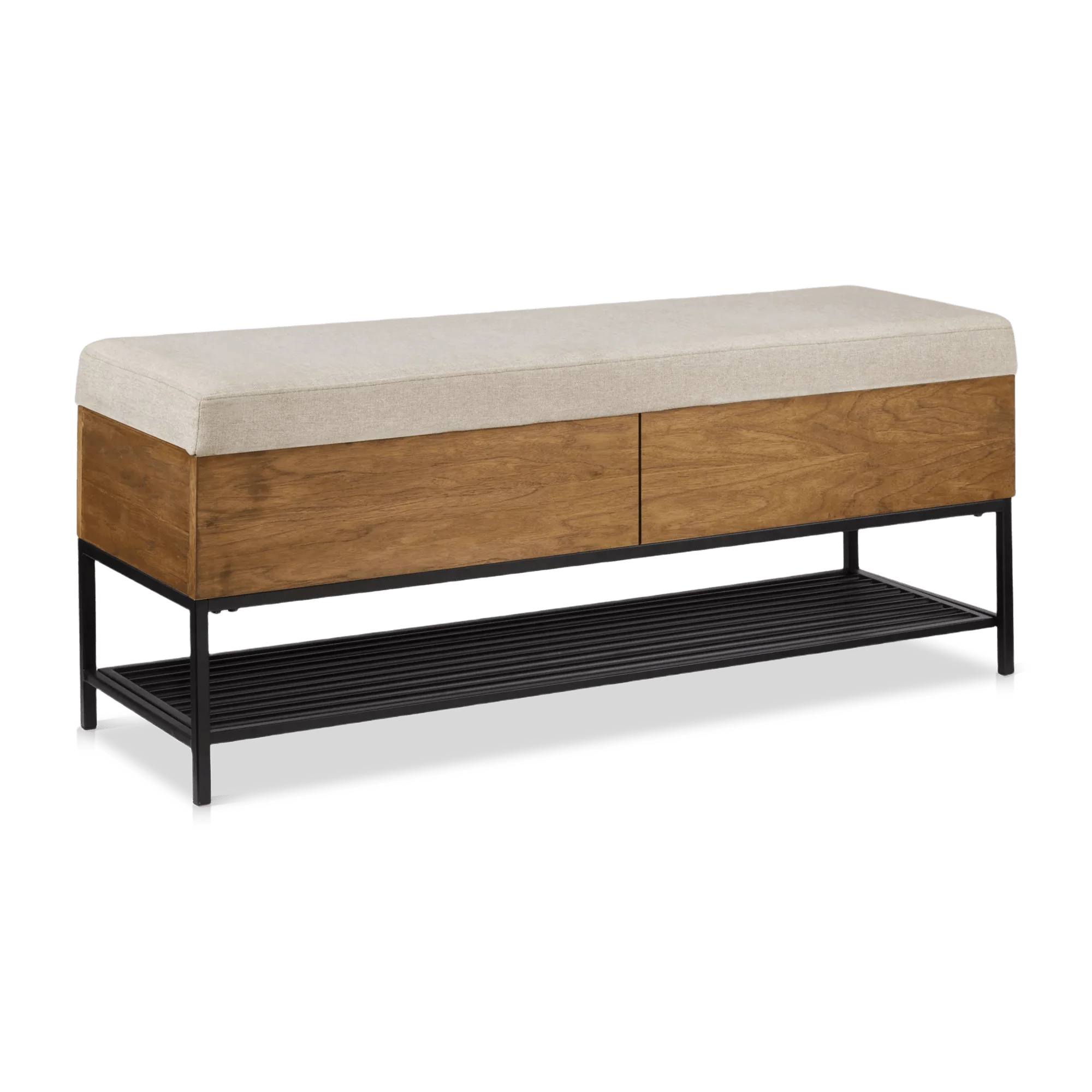Fabric Wood and Metal Storage Bench with Shoe Rack