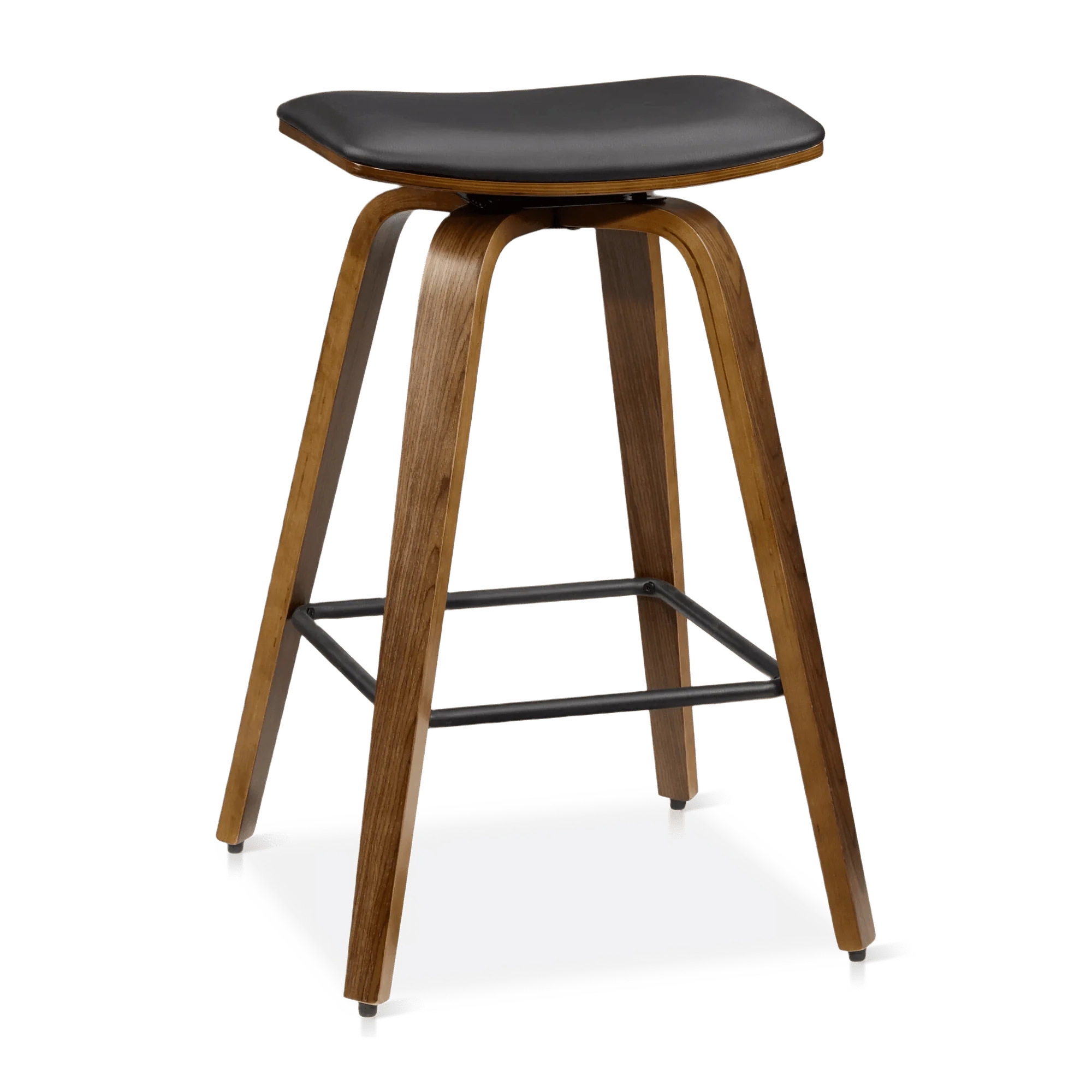 Faux Leather and Walnut Wood Backless Stool