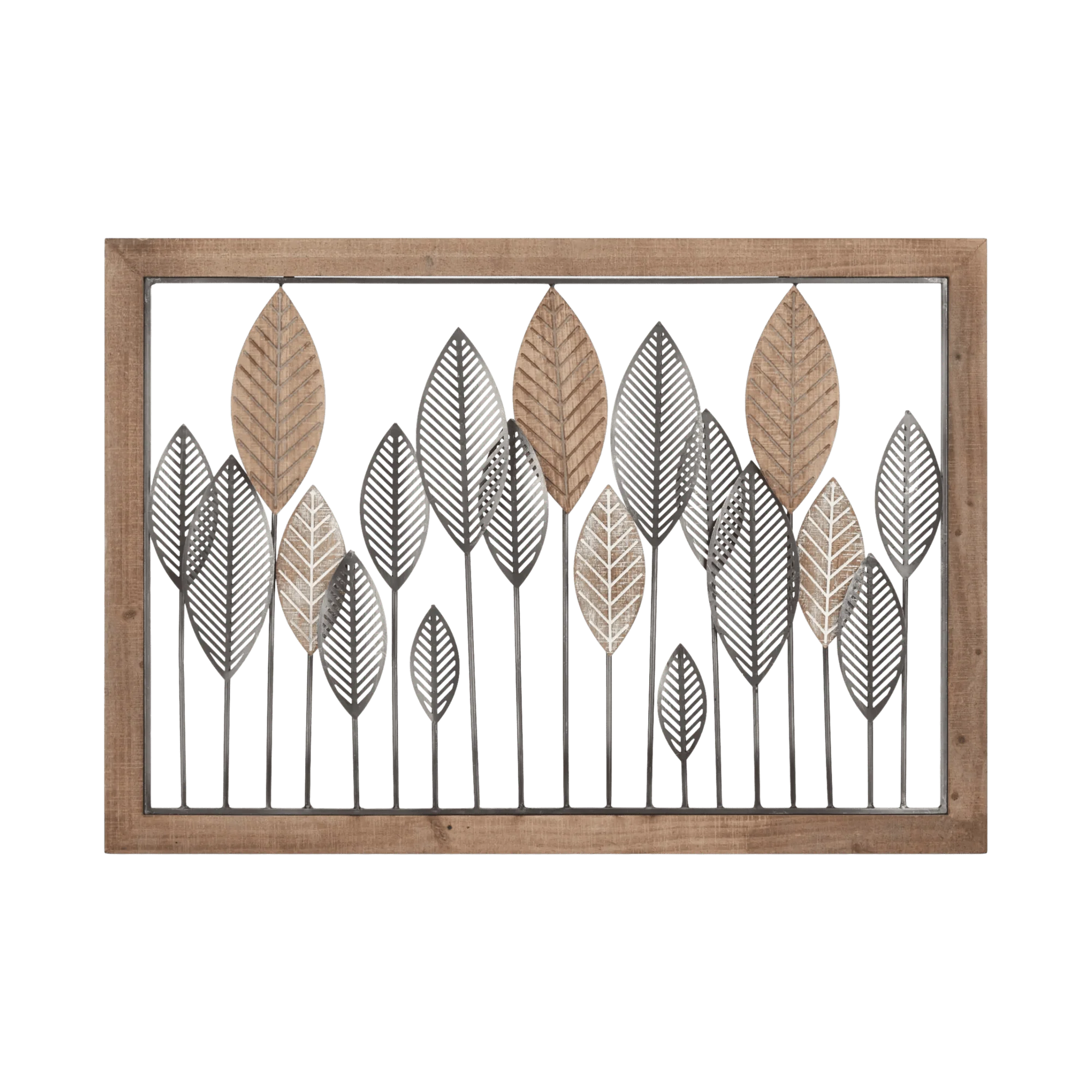Framed Metal and Wood Leaves Wall Art