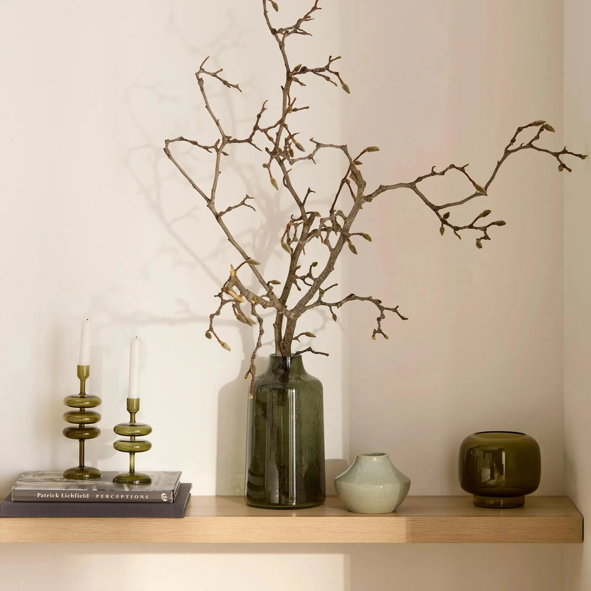 Green Glass Pillar Candle Holder - Image 8