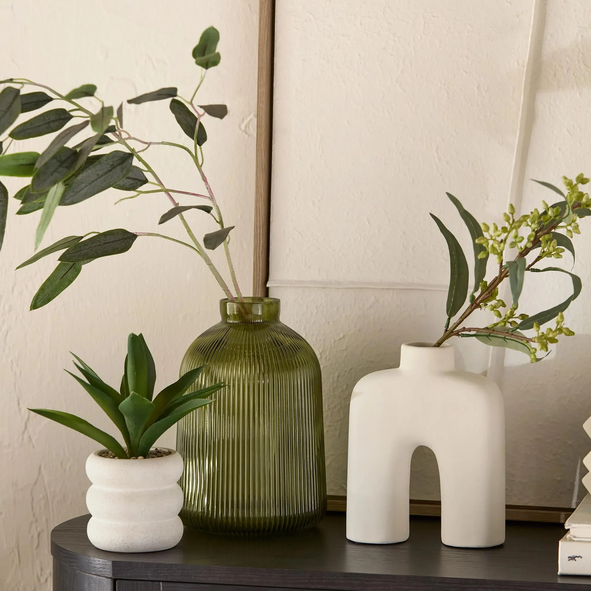 Green Ribbed Glass Table Vase - Image 2