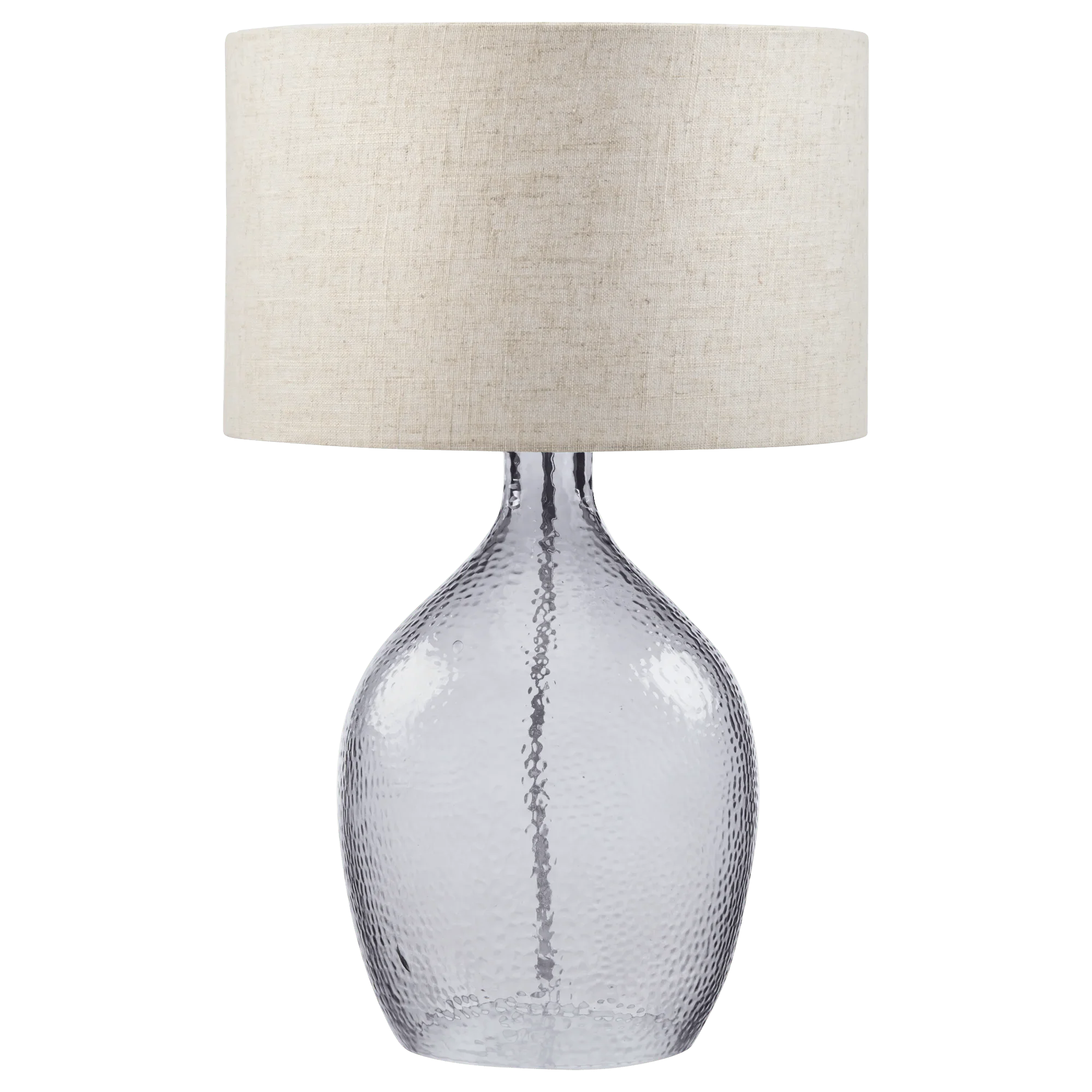 Hammered glass lamp with natural shade