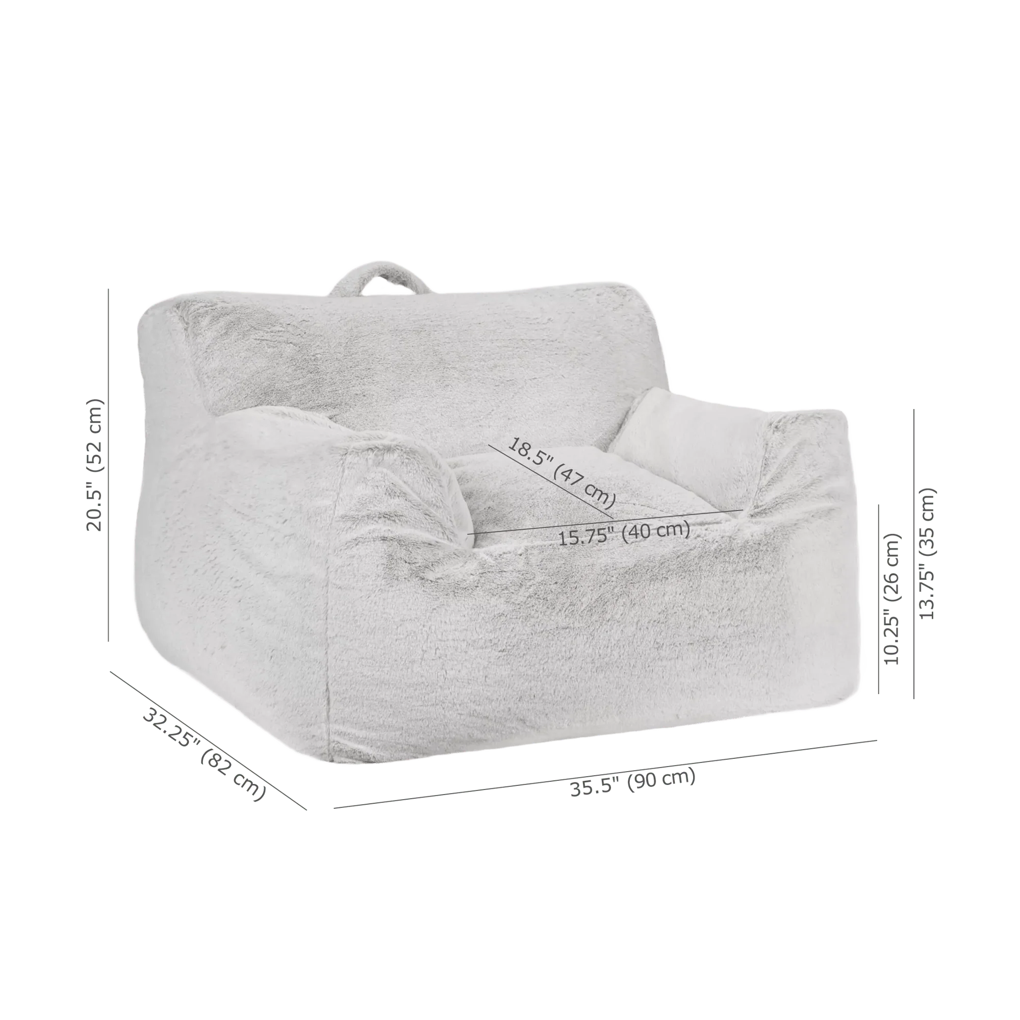 Grey Kids Furry Lounge Chair - Image 3