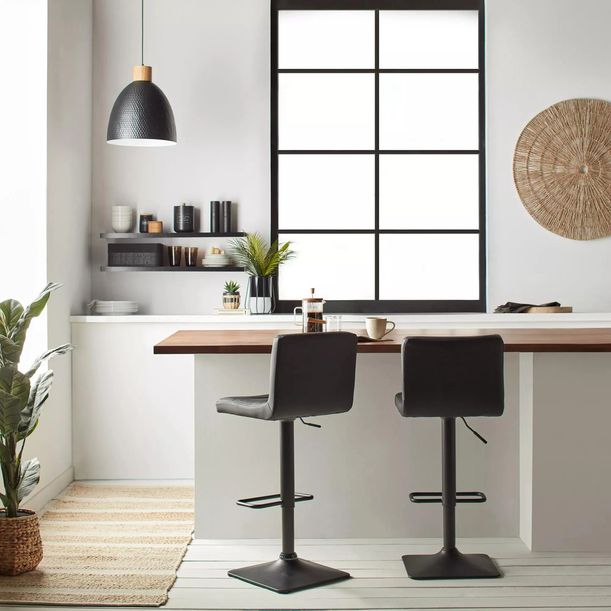 Black Matte Faux Leather and Metal Adjustable Bar Stool - Image 2