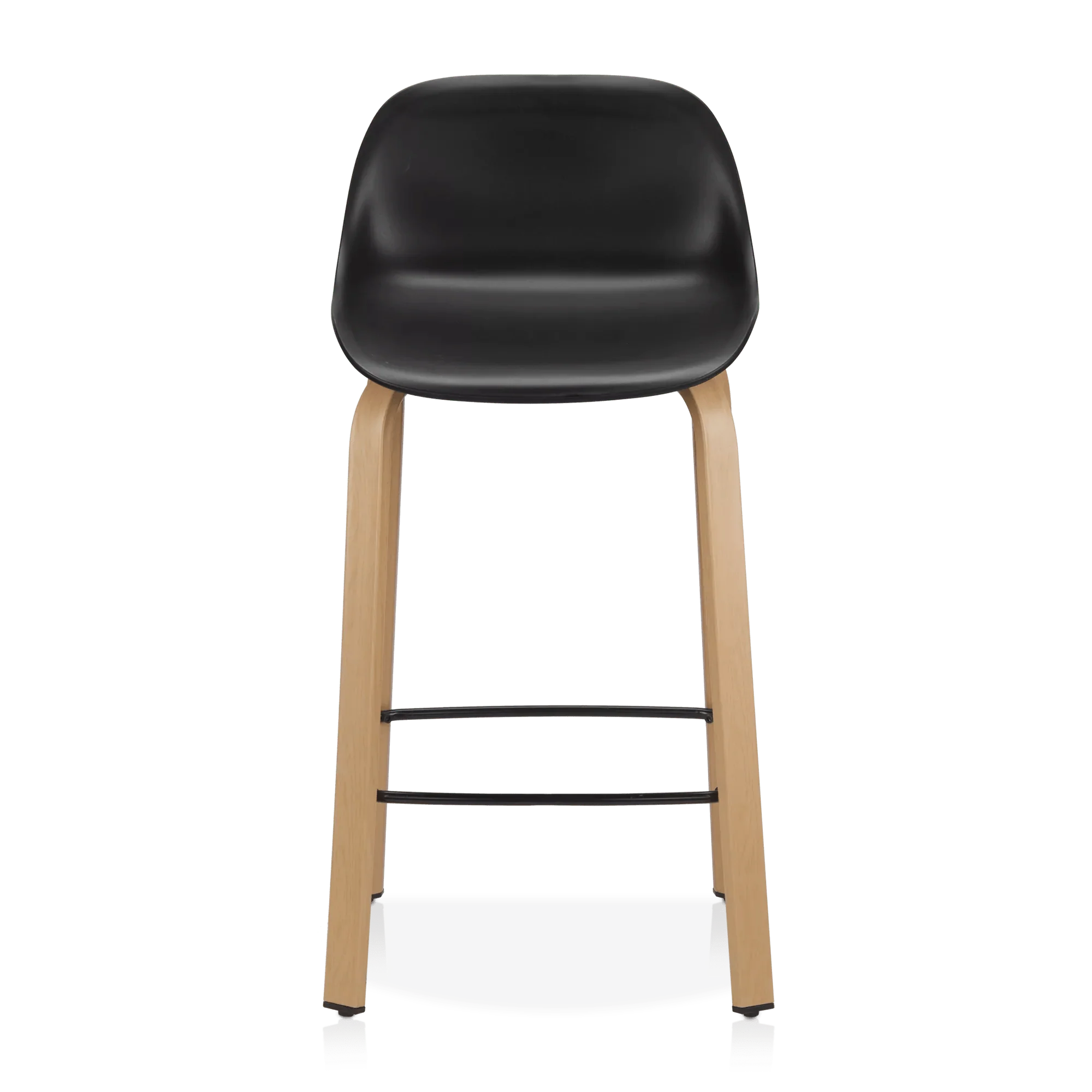 Black Plastic and Wood Metal Veneer Counter Stool - Image 2