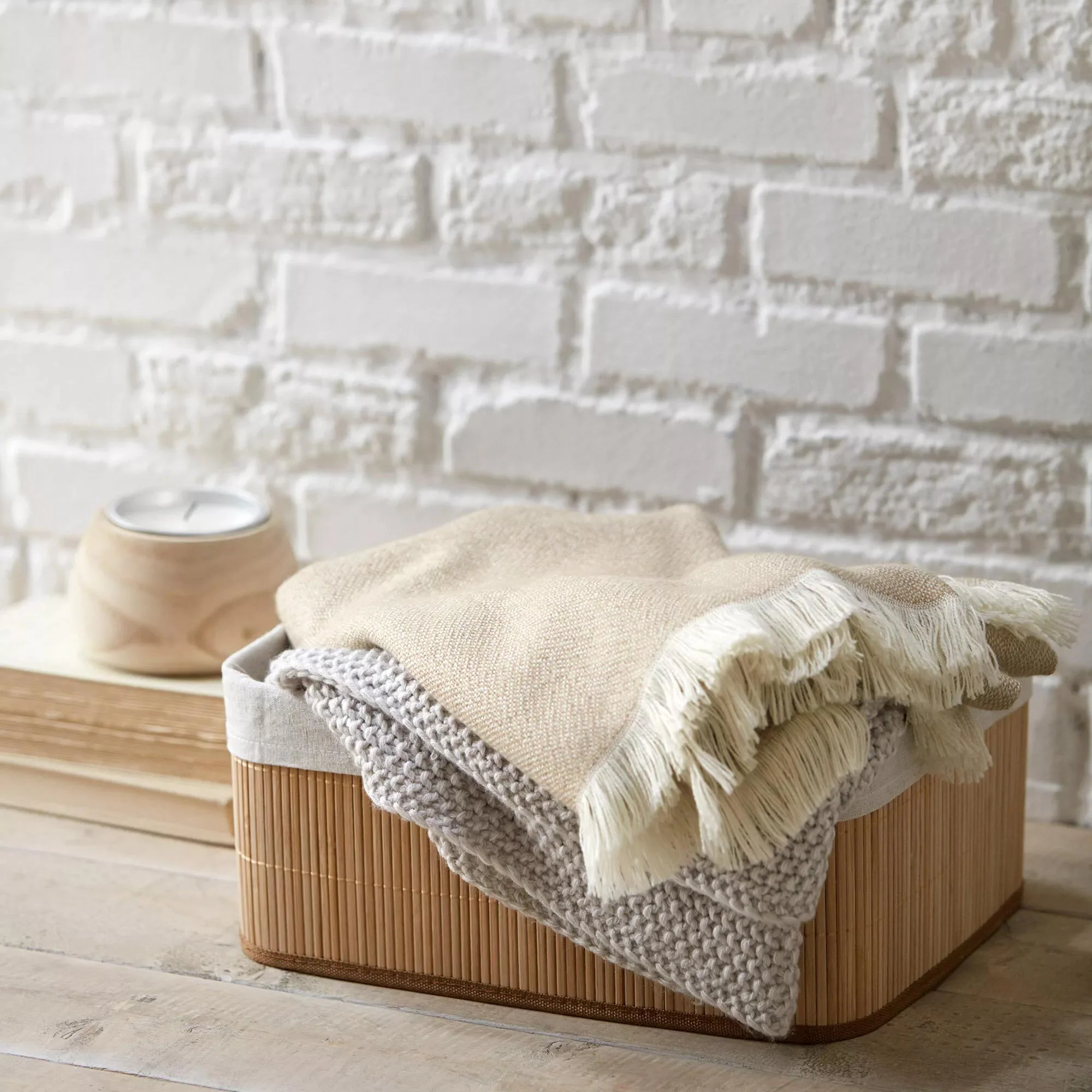 Rectangular Bamboo Basket with Lining - Image 2