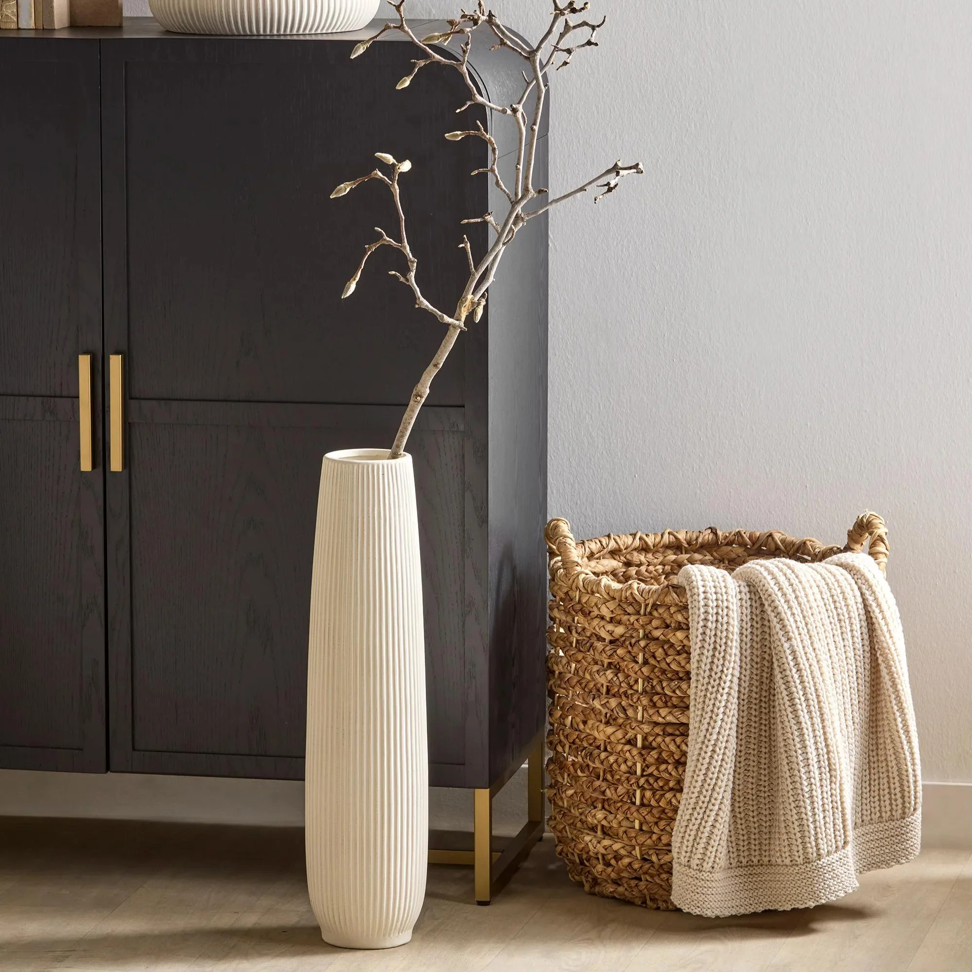 Ribbed Ceramic Floor Vase - Image 2