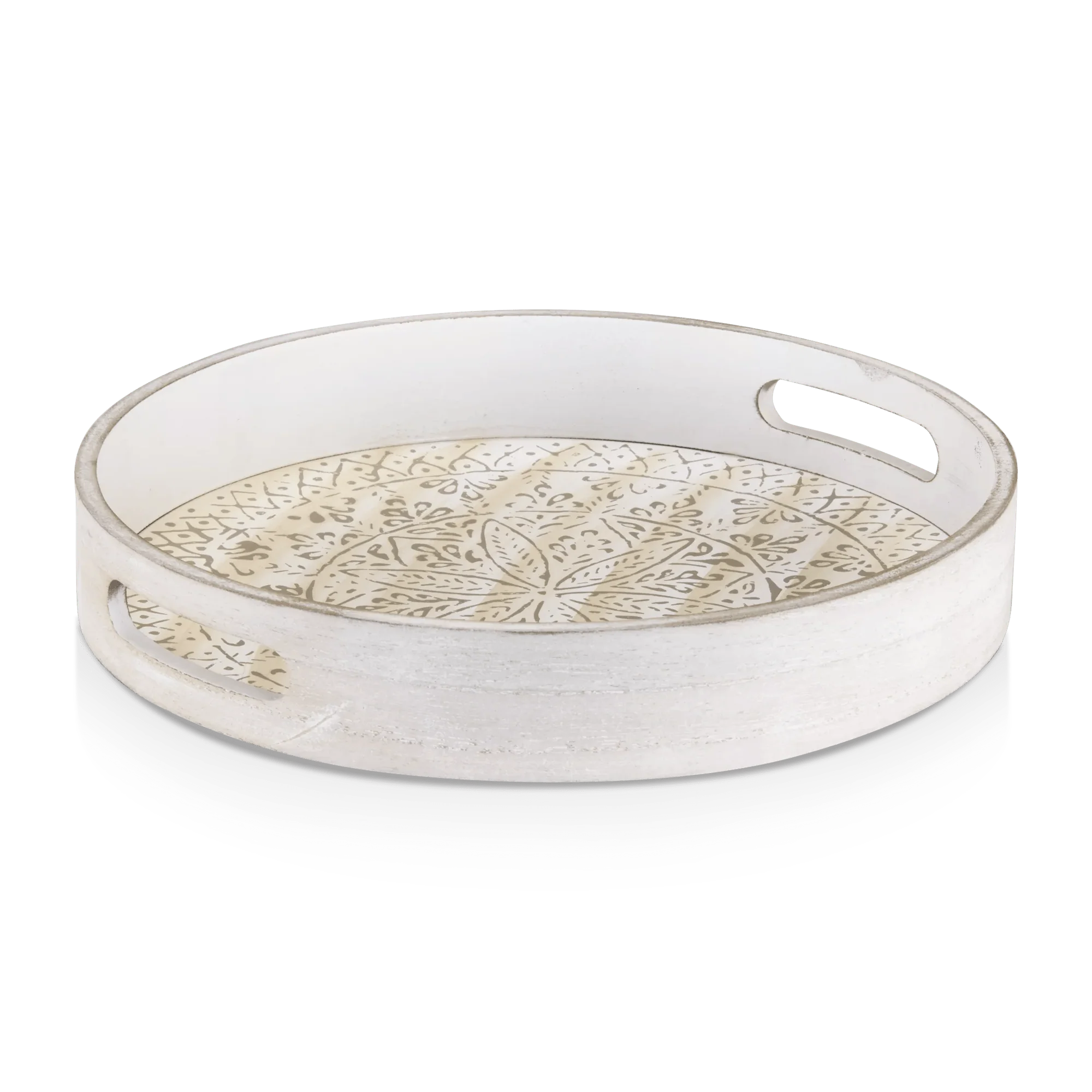 Round Patterned Wood Tray
