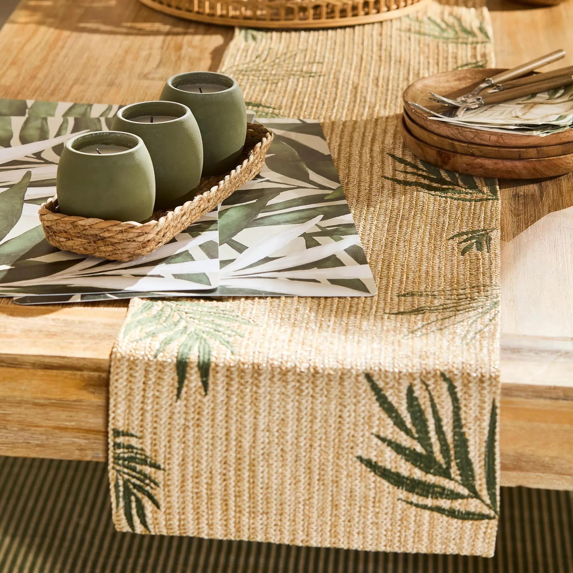 Tropical Leaves Outdoor Table Runner - Image 2