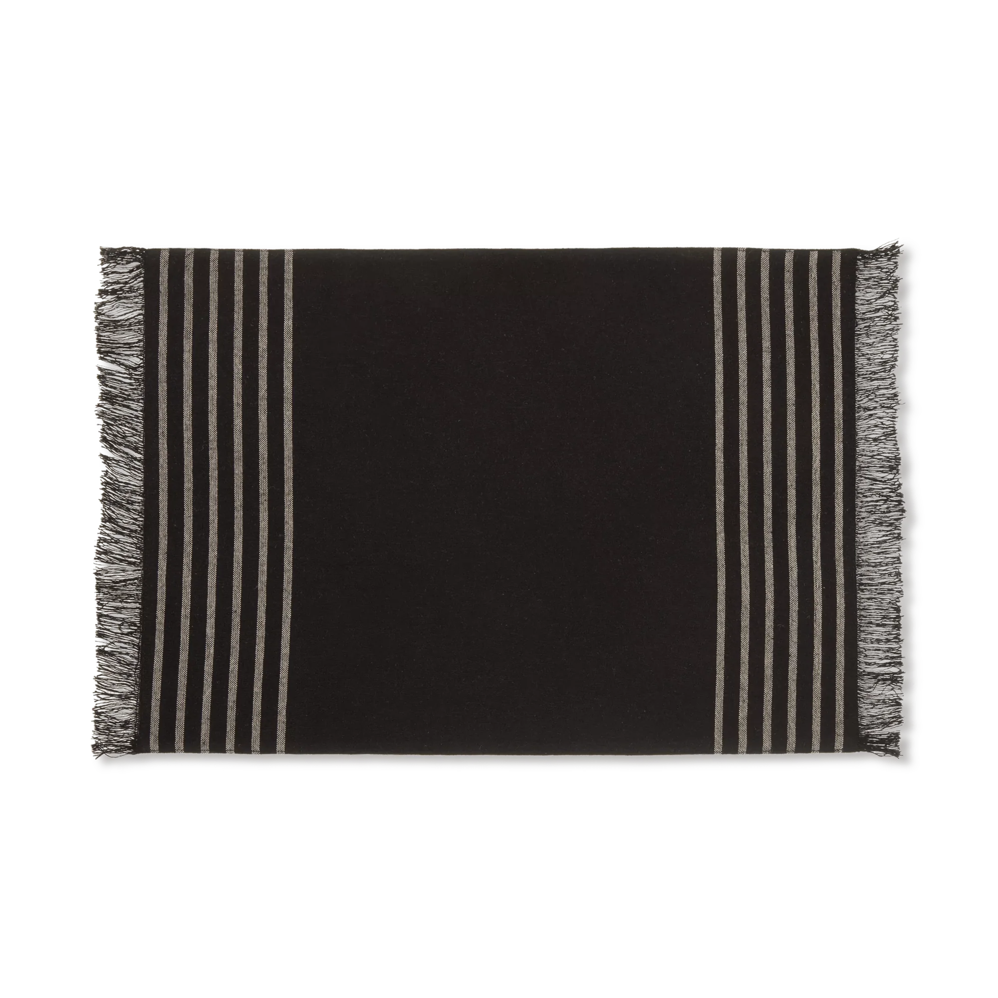 Set of 4 Black & Natural Fringed Fabric Placemats