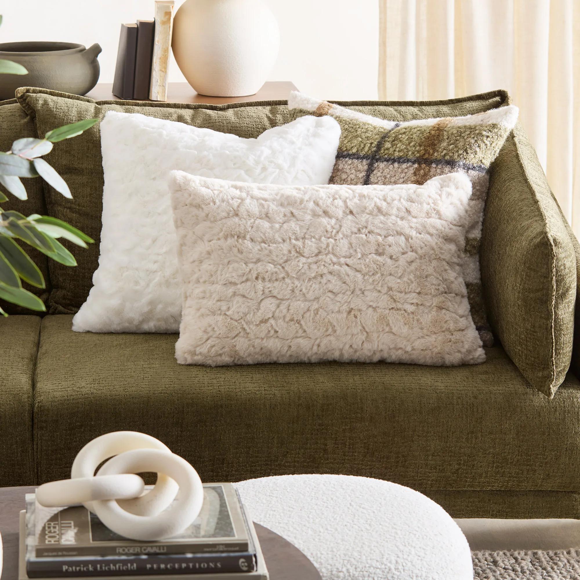 Off White Sheep Faux Fur Throw Pillow - Image 2