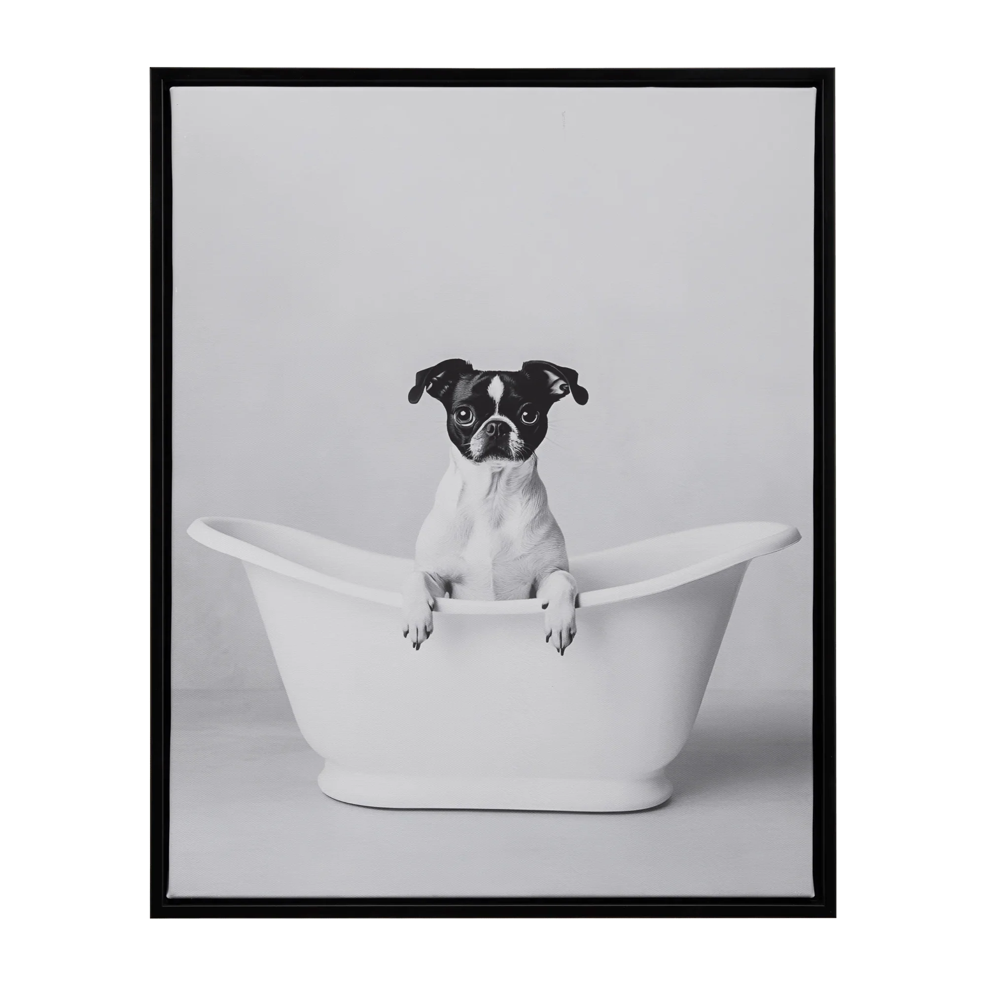 Small Dog in Bath Framed Wall Art