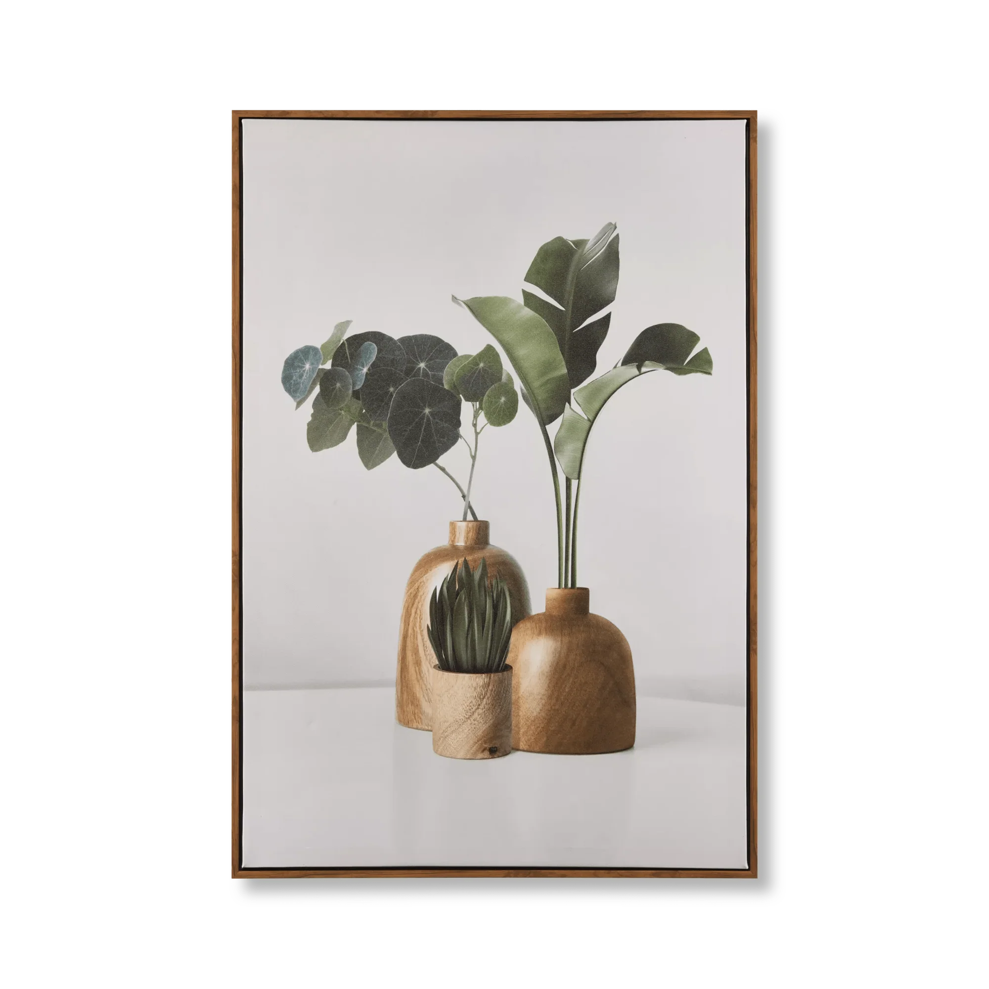 Succulents in Wood Vase Printed Framed Canvas