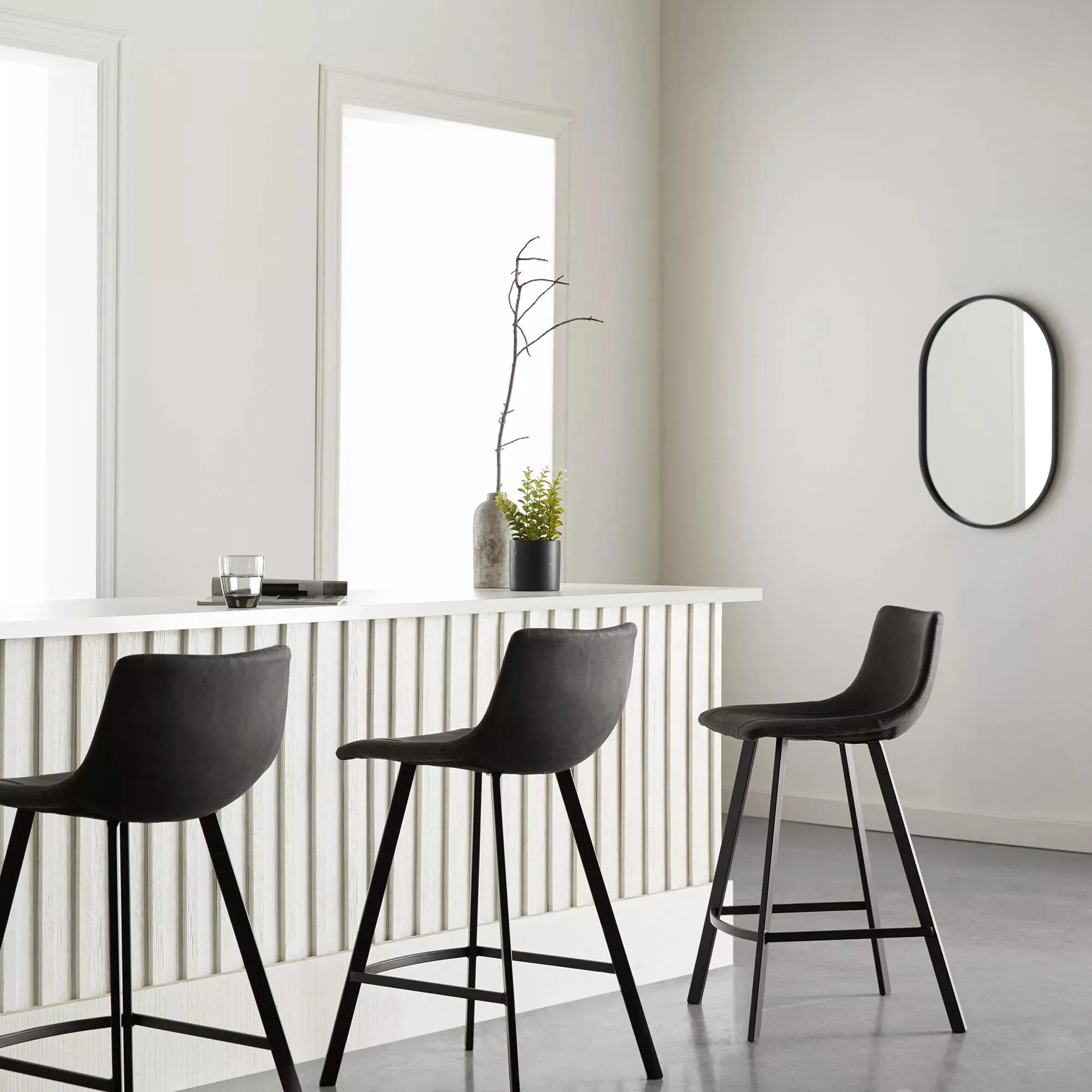 Textured Faux Leather and Metal Bar Stool - Image 2