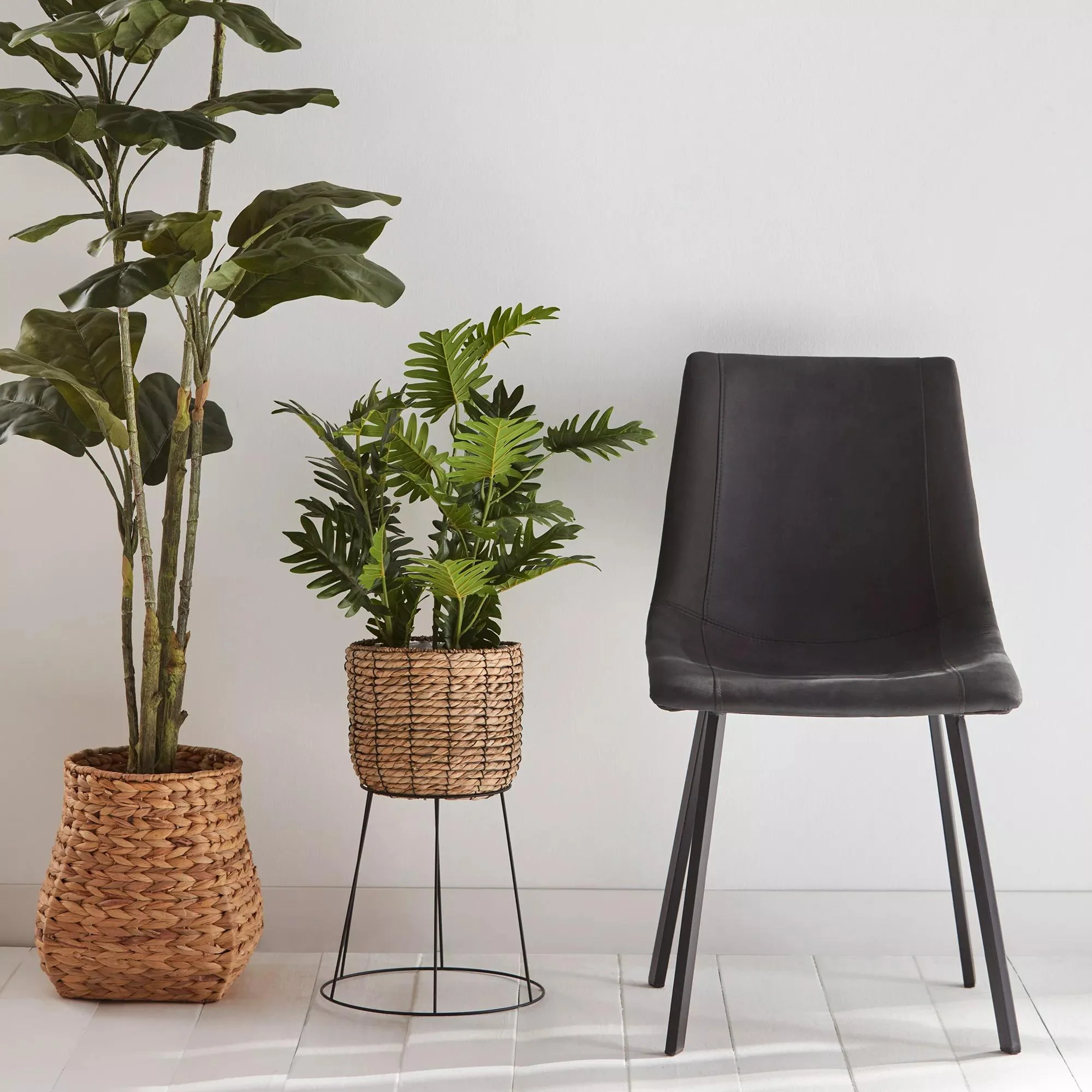 Black Textured Faux Leather and Metal Dining Chair - Image 4
