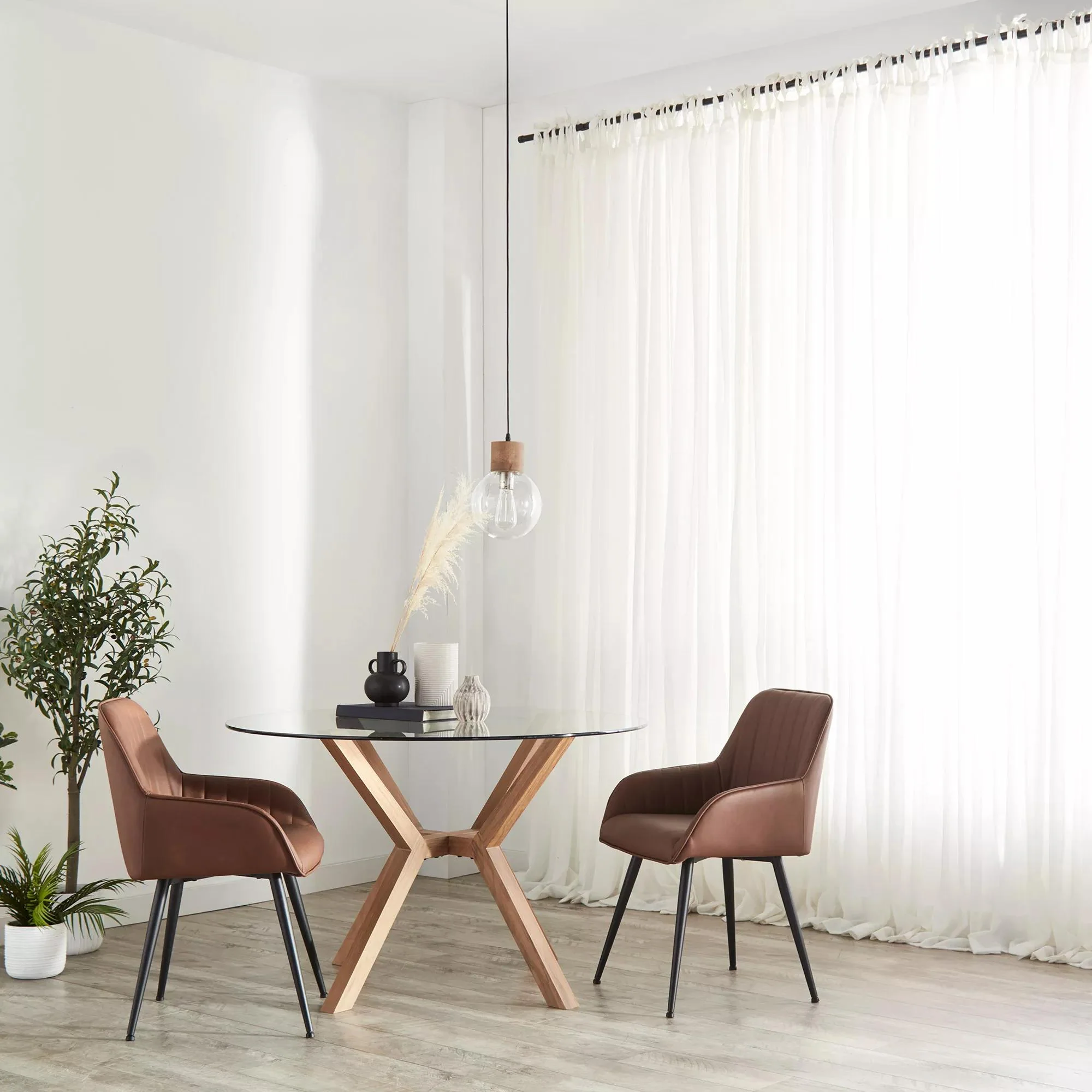 Textured Faux Leather and Metal Dining Chair - Image 2