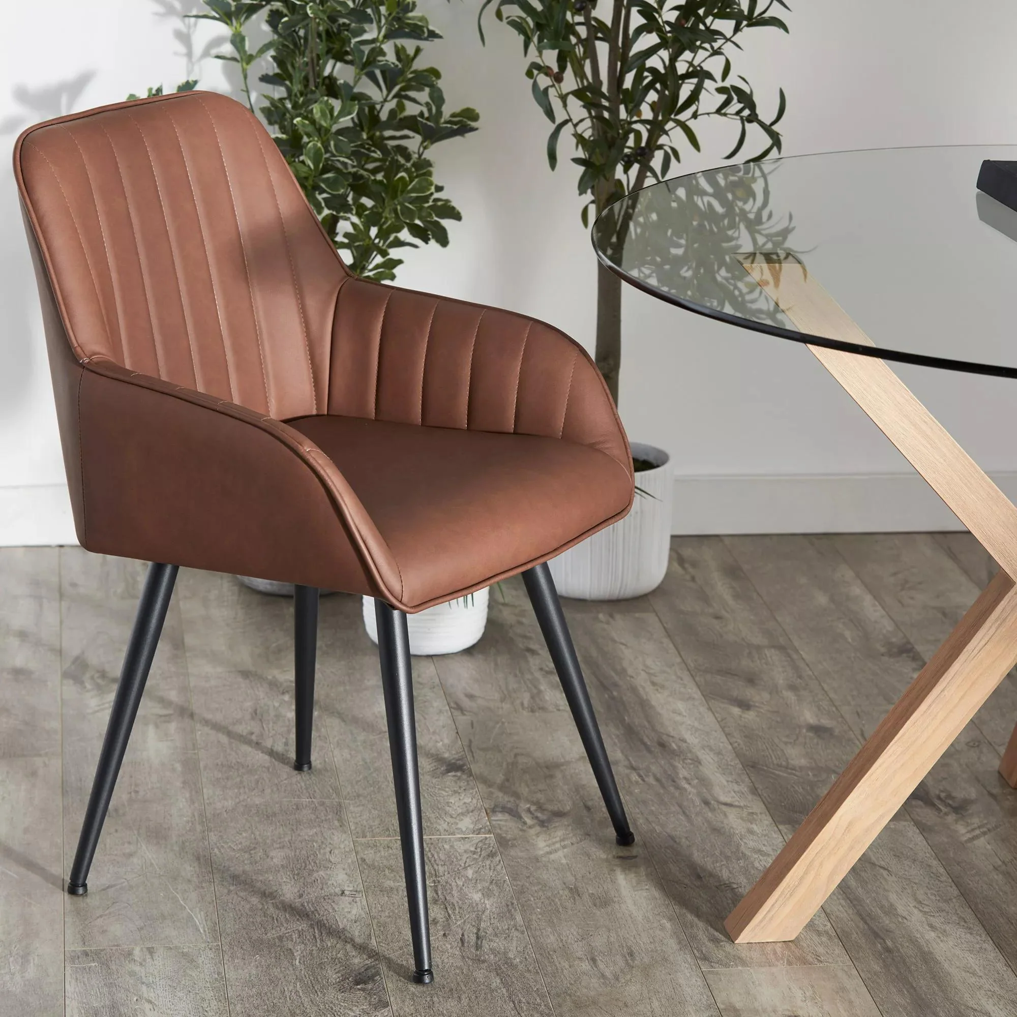 Textured Faux Leather and Metal Dining Chair - Image 3