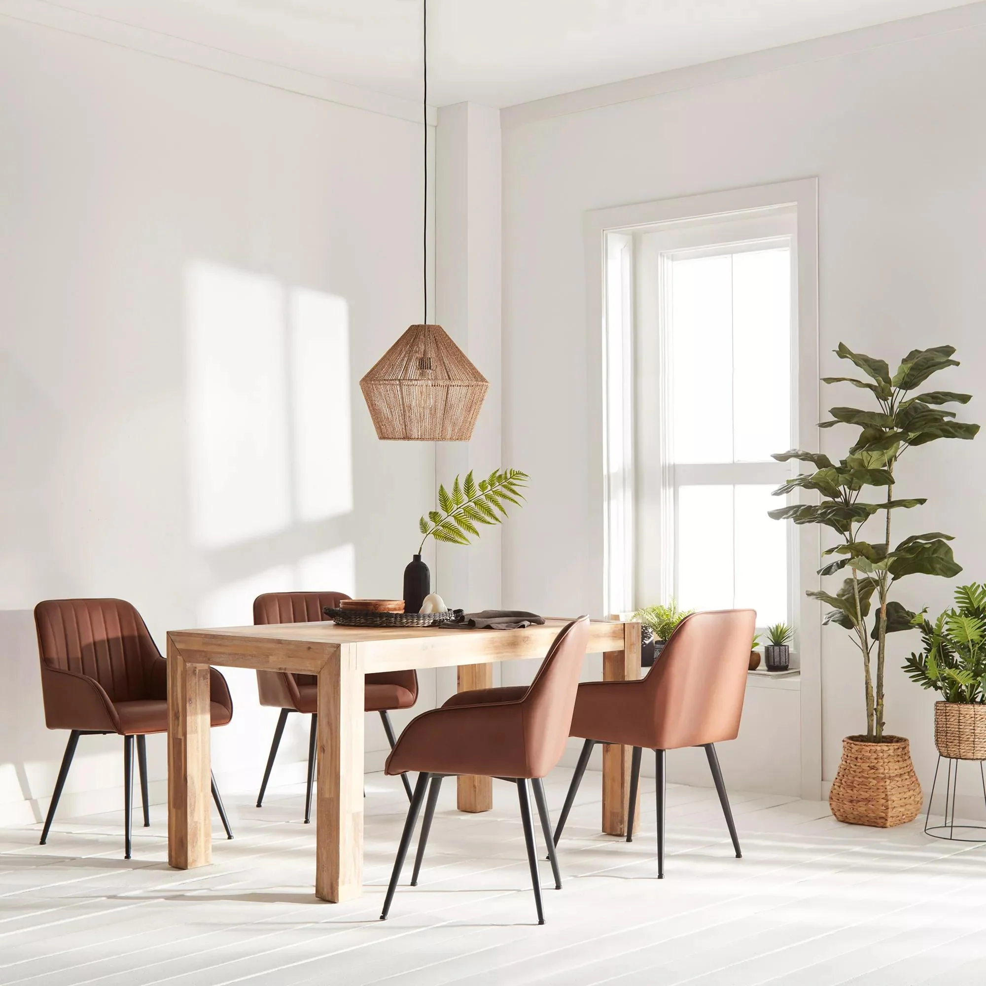 Textured Faux Leather and Metal Dining Chair - Image 4