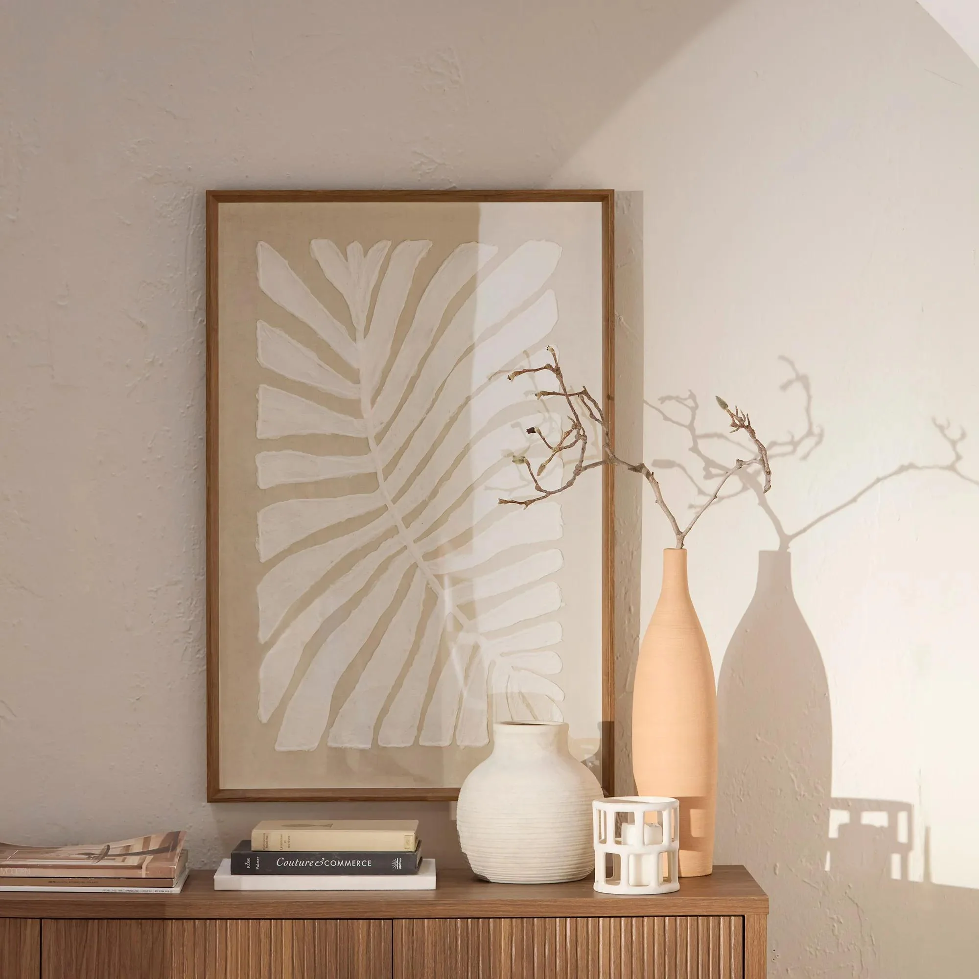 Textured Leaf Wall Art on Neutral Background - Image 4