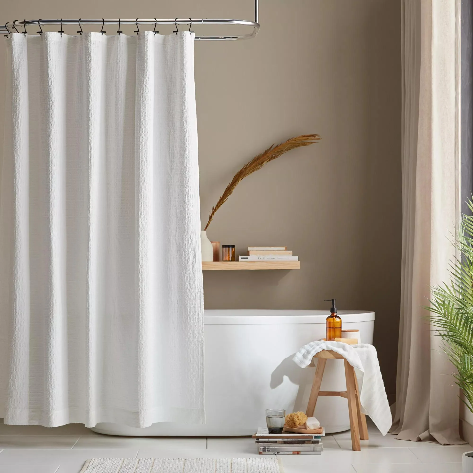 White Waffy Essential Shower Curtain