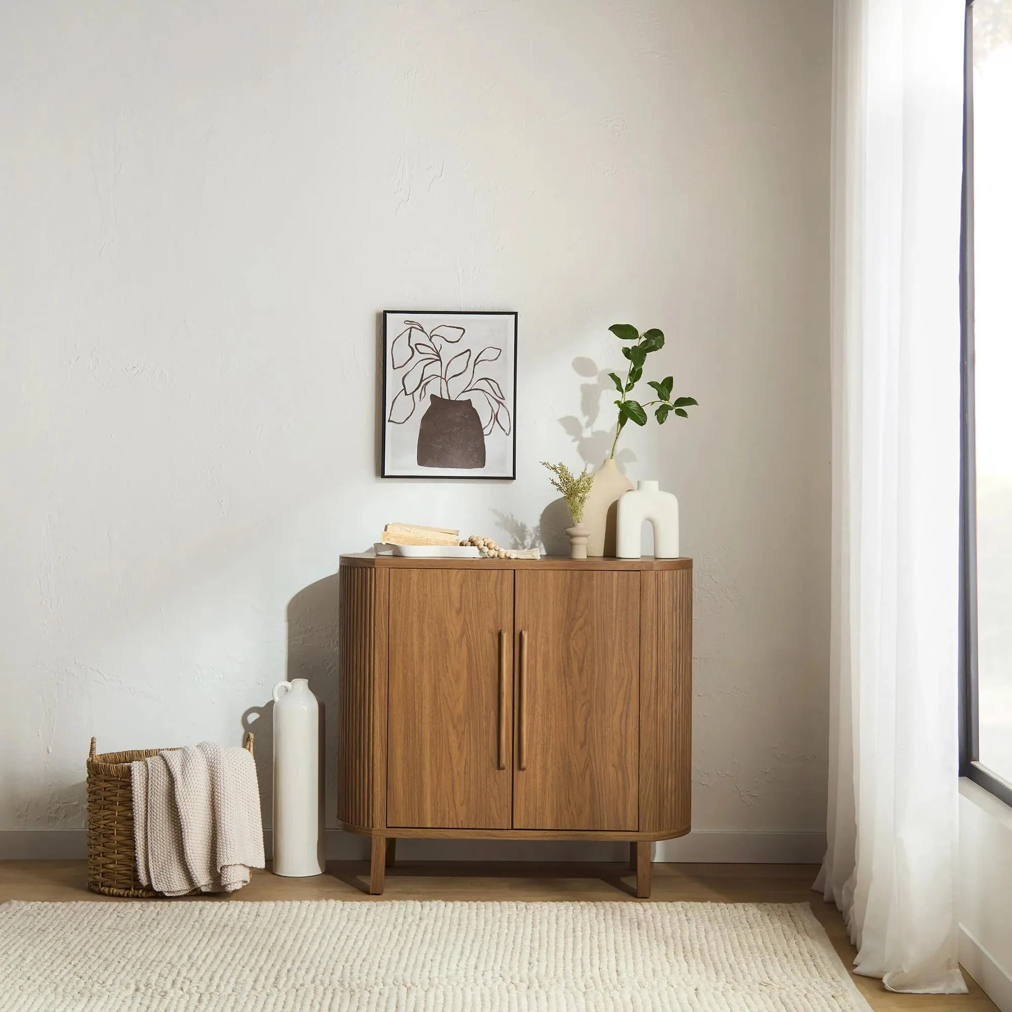 Walnut Veneer Buffet With Two Doors - Image 8