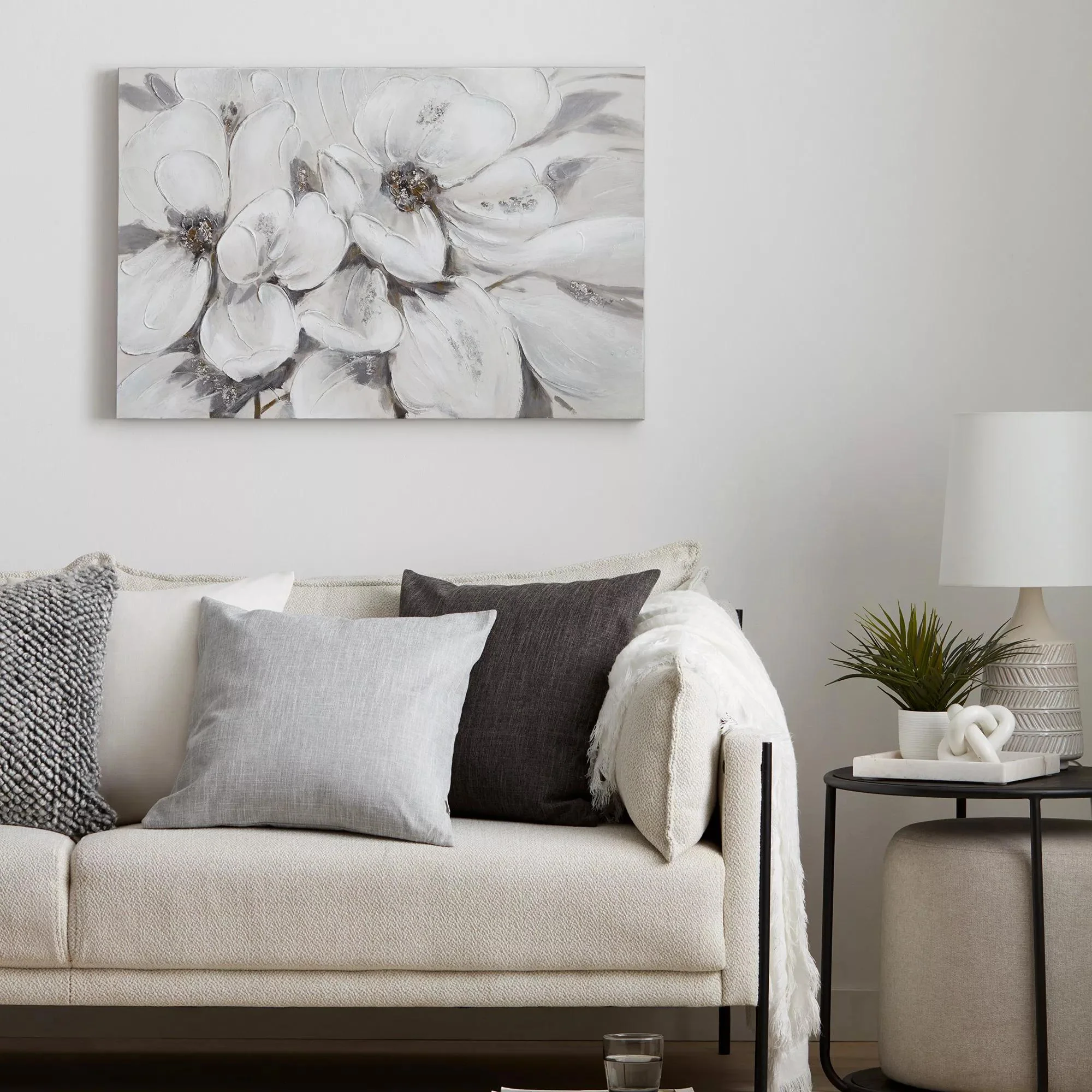 White Blossom Printed Canvas with Gel-Embellishments - Image 3