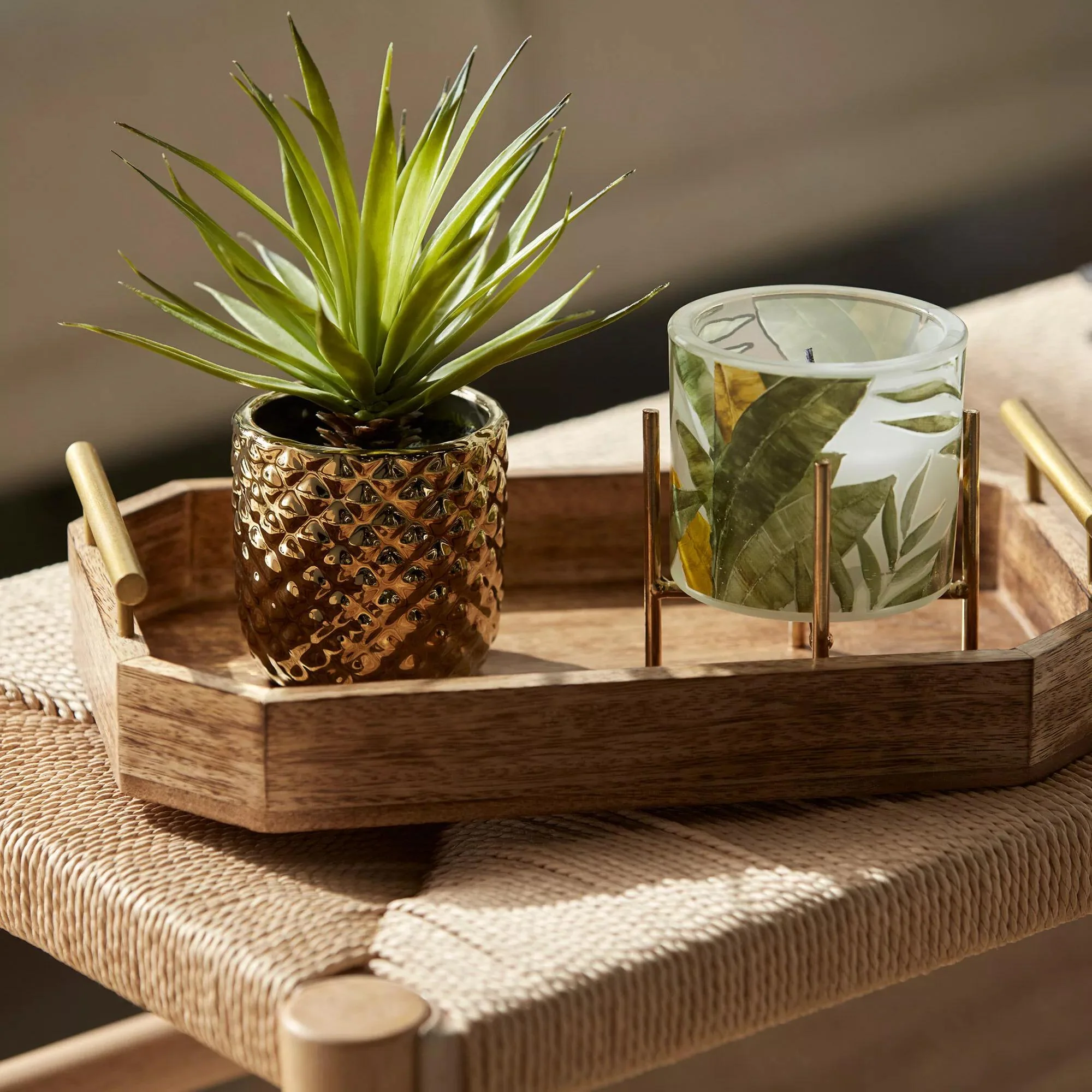 Wood Rectangular Tray with Handles - Image 2
