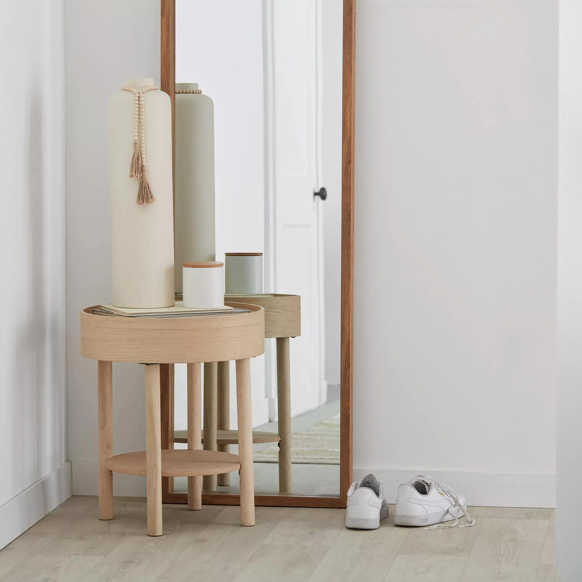 Wooden Round Side Table with Lift Top - Image 2